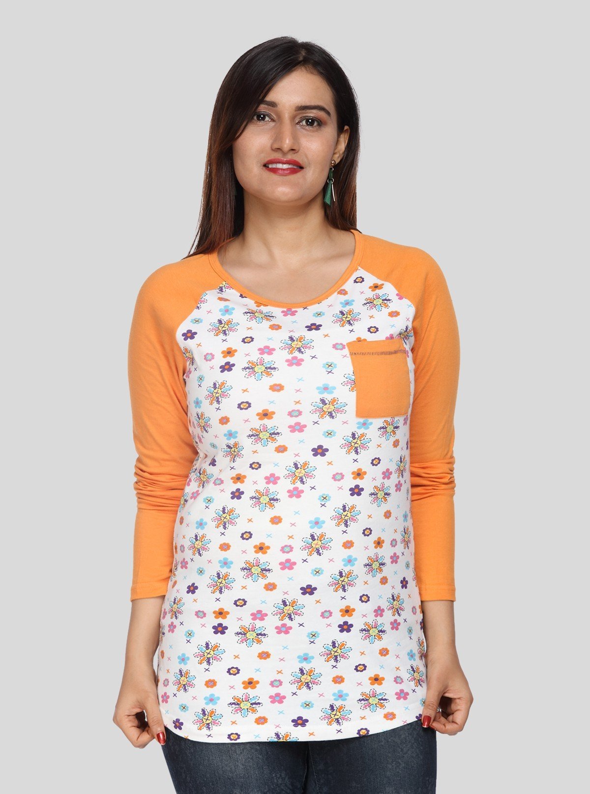 Women’s Orange Raglan Sleeve Cotton Jersey Top with Long Sleeves | Boer & Fitch - Boer and Fitch