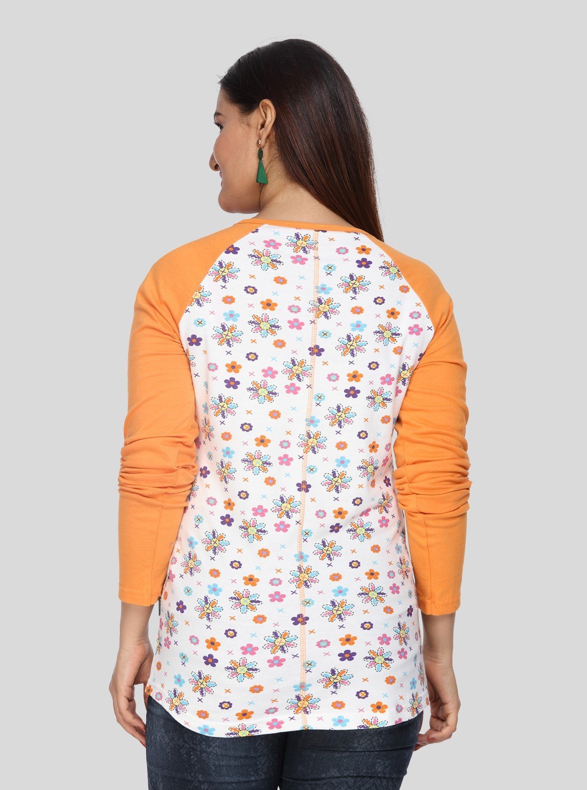 Women’s Orange Raglan Sleeve Cotton Jersey Top with Long Sleeves | Boer & Fitch - Boer and Fitch