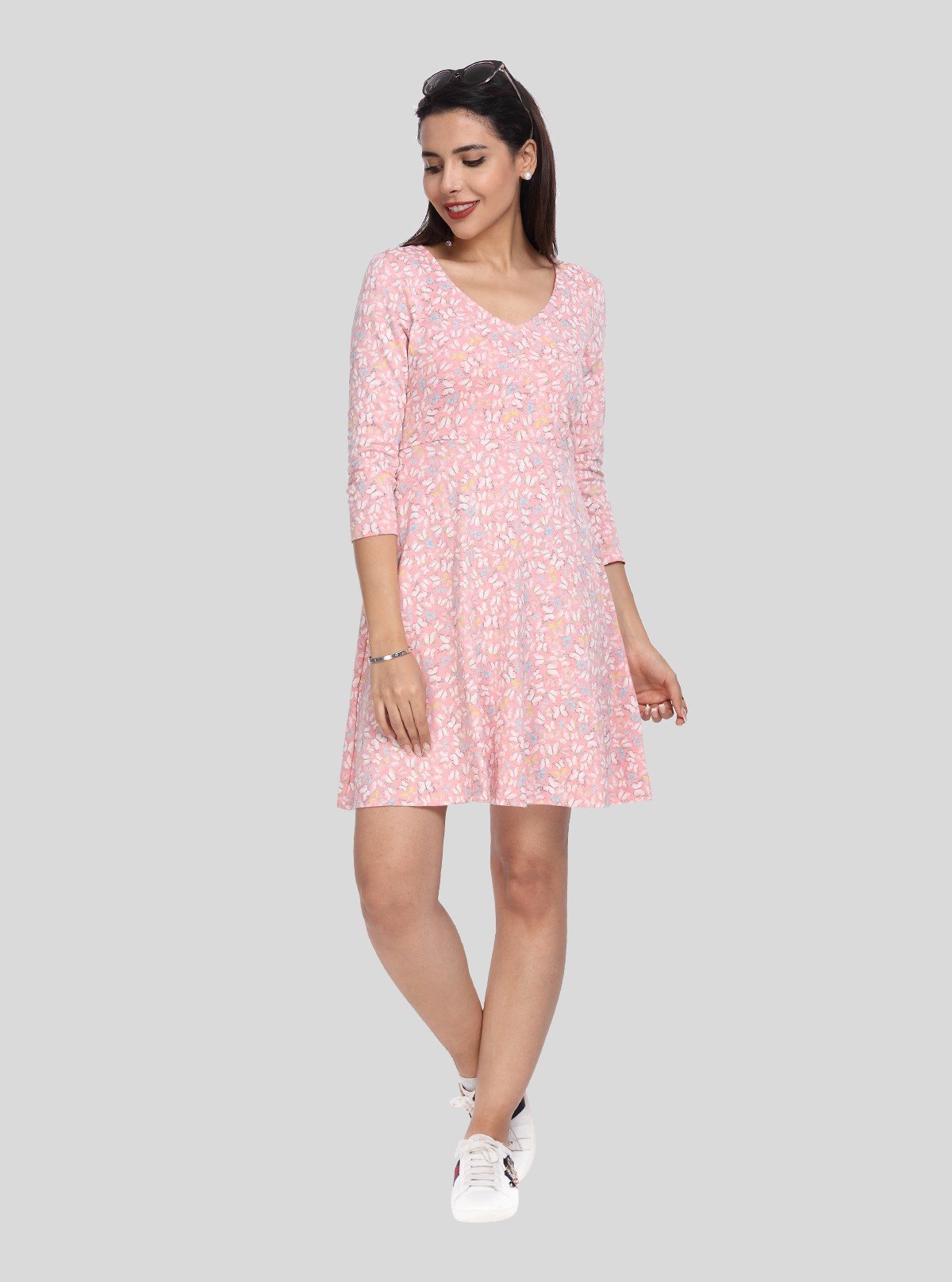 Women's Pastel Pink Floral Printed Dress in 100% Cotton Fabric - Boer and Fitch