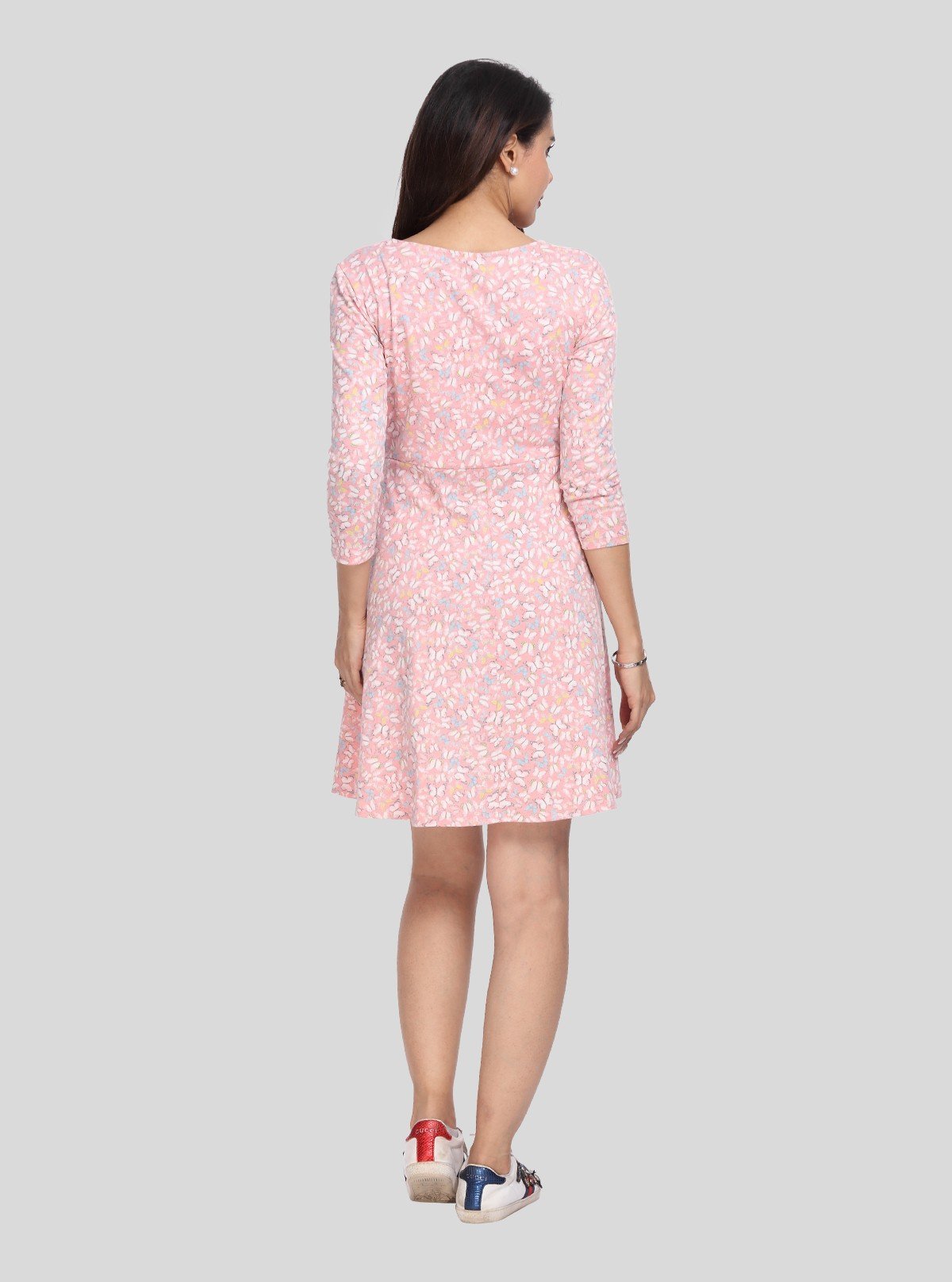 Women's Pastel Pink Floral Printed Dress in 100% Cotton Fabric - Boer and Fitch