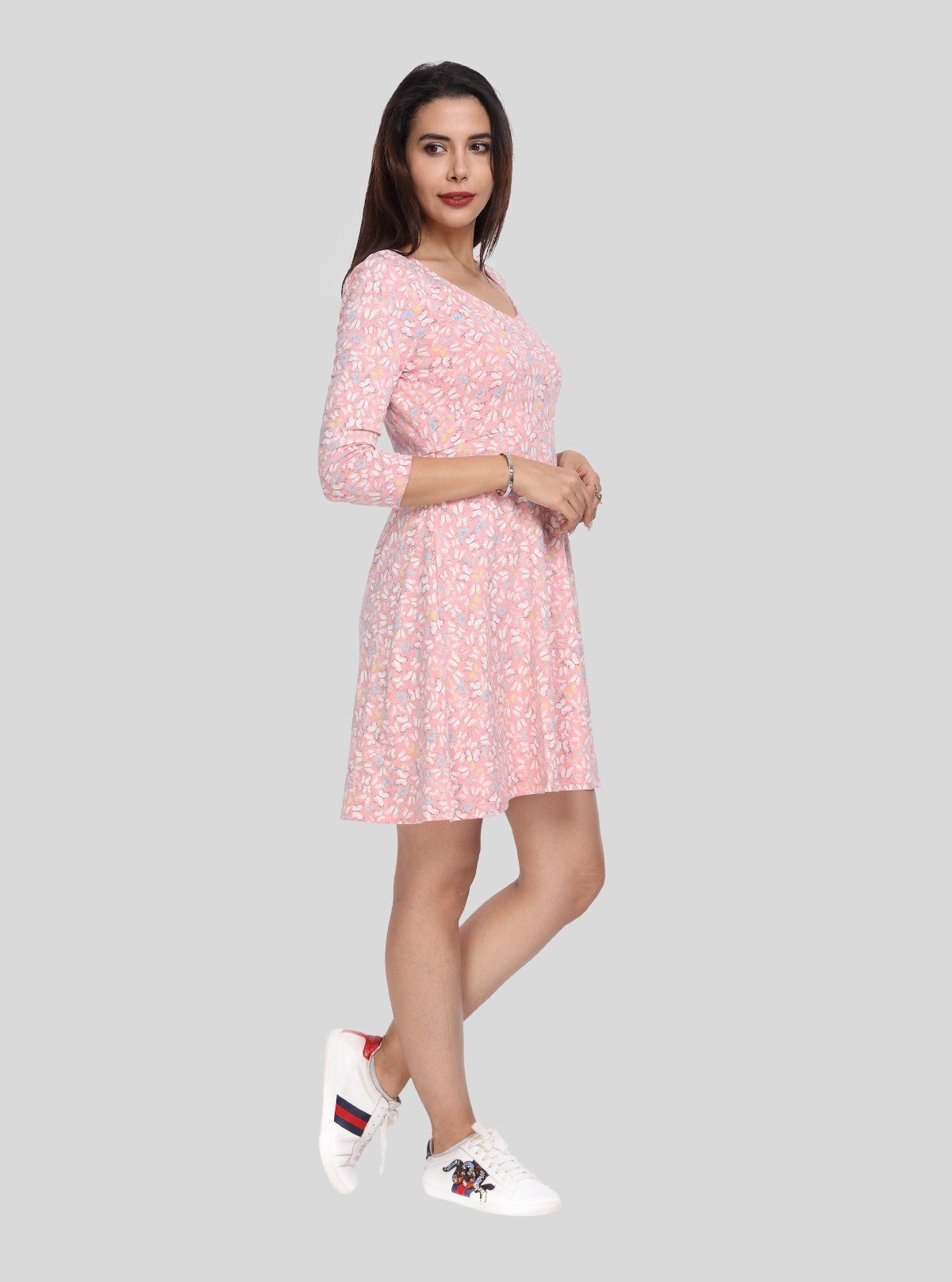 Women's Pastel Pink Floral Printed Dress in 100% Cotton Fabric - Boer and Fitch