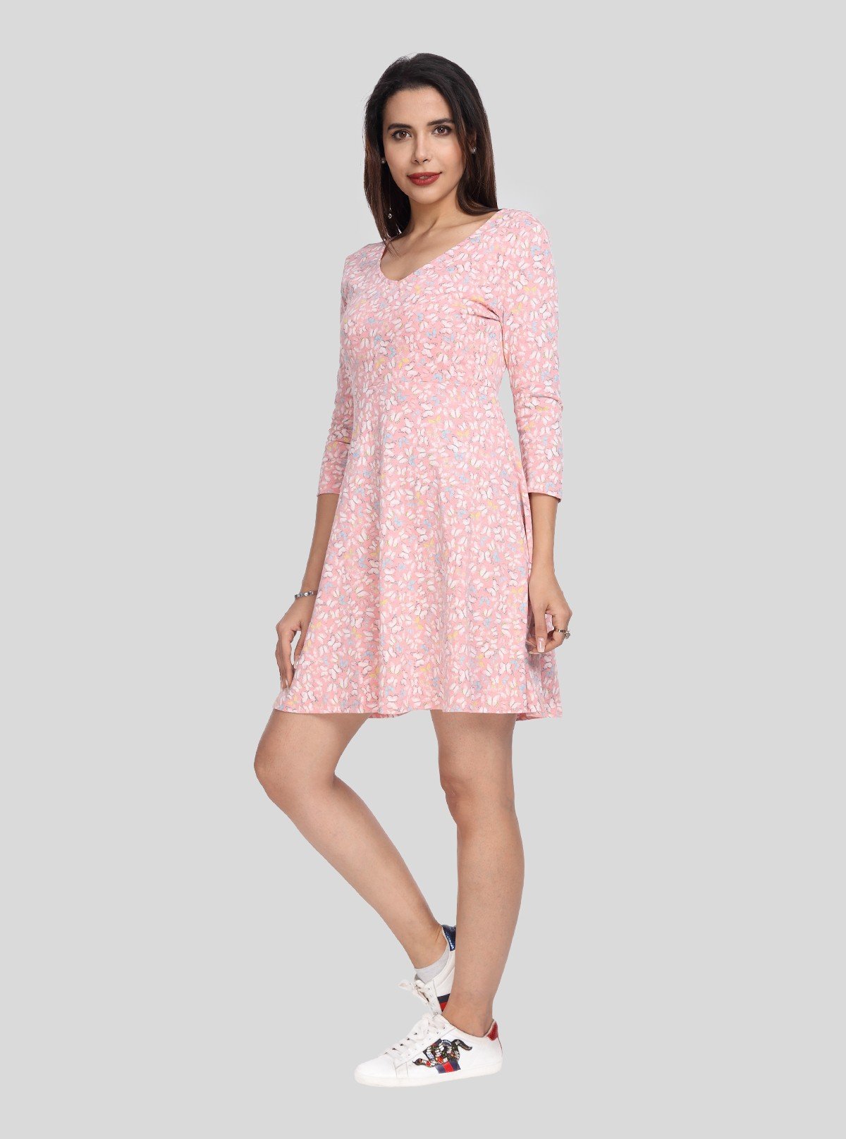 Women's Pastel Pink Floral Printed Dress in 100% Cotton Fabric - Boer and Fitch