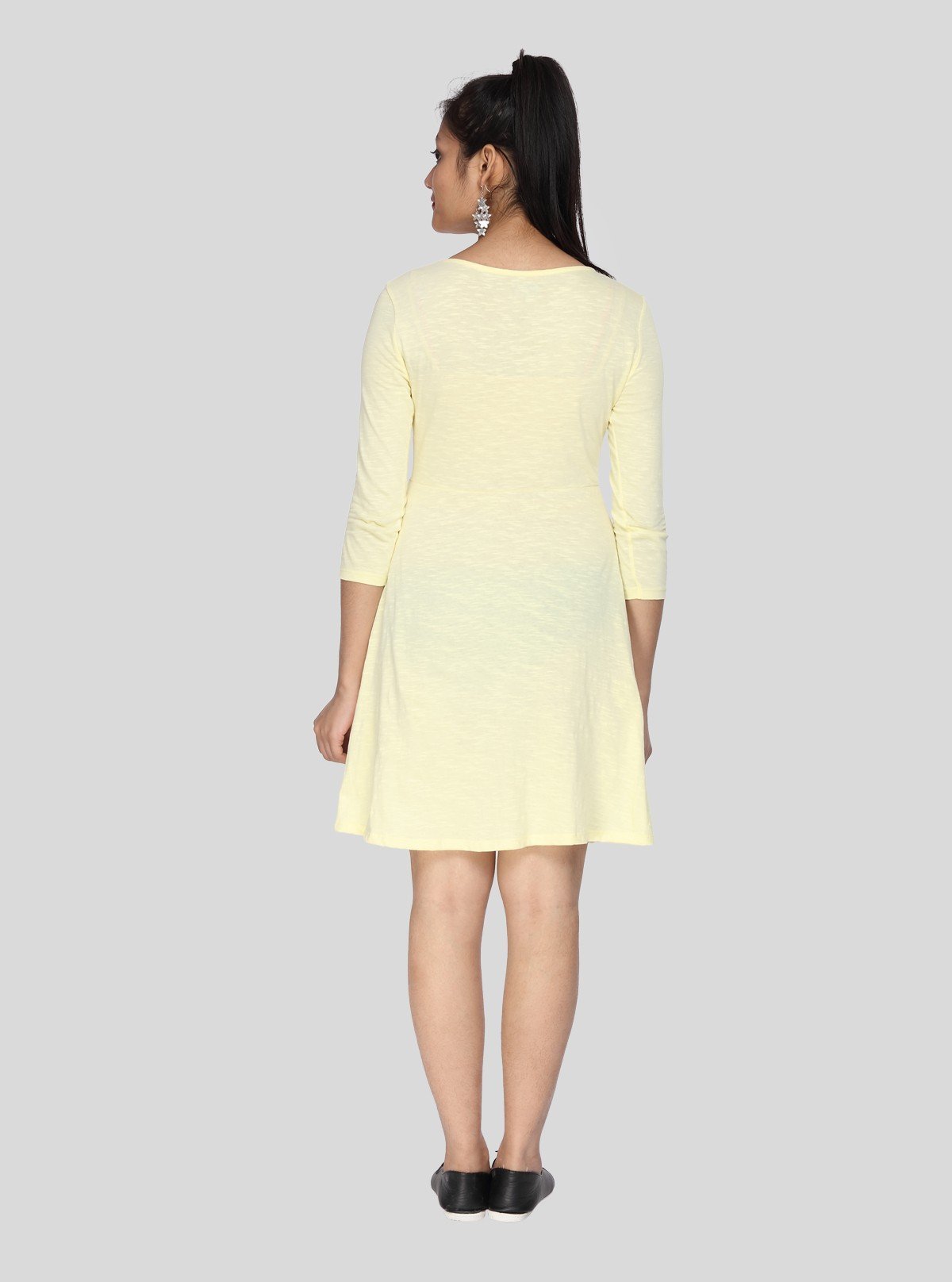 Women's Pastel Yellow Solid Cotton Dress in Feather Touch Fabric - Boer and Fitch