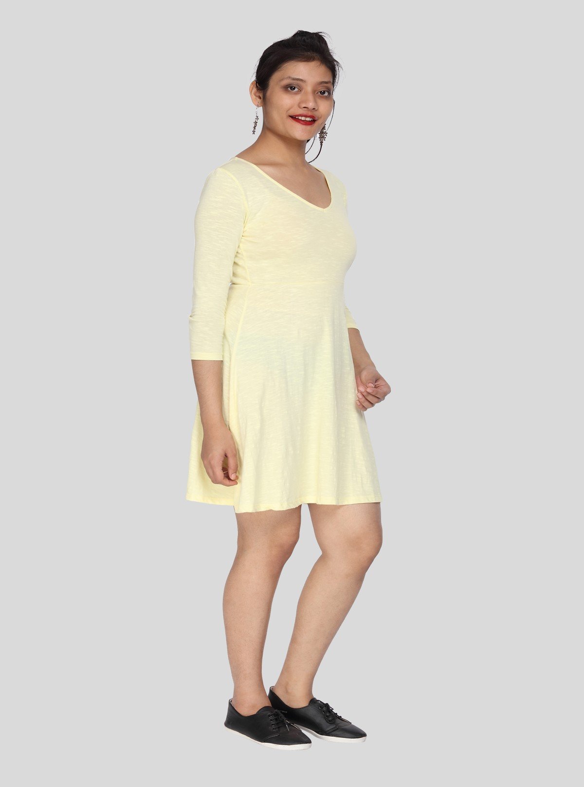 Women's Pastel Yellow Solid Cotton Dress in Feather Touch Fabric - Boer and Fitch