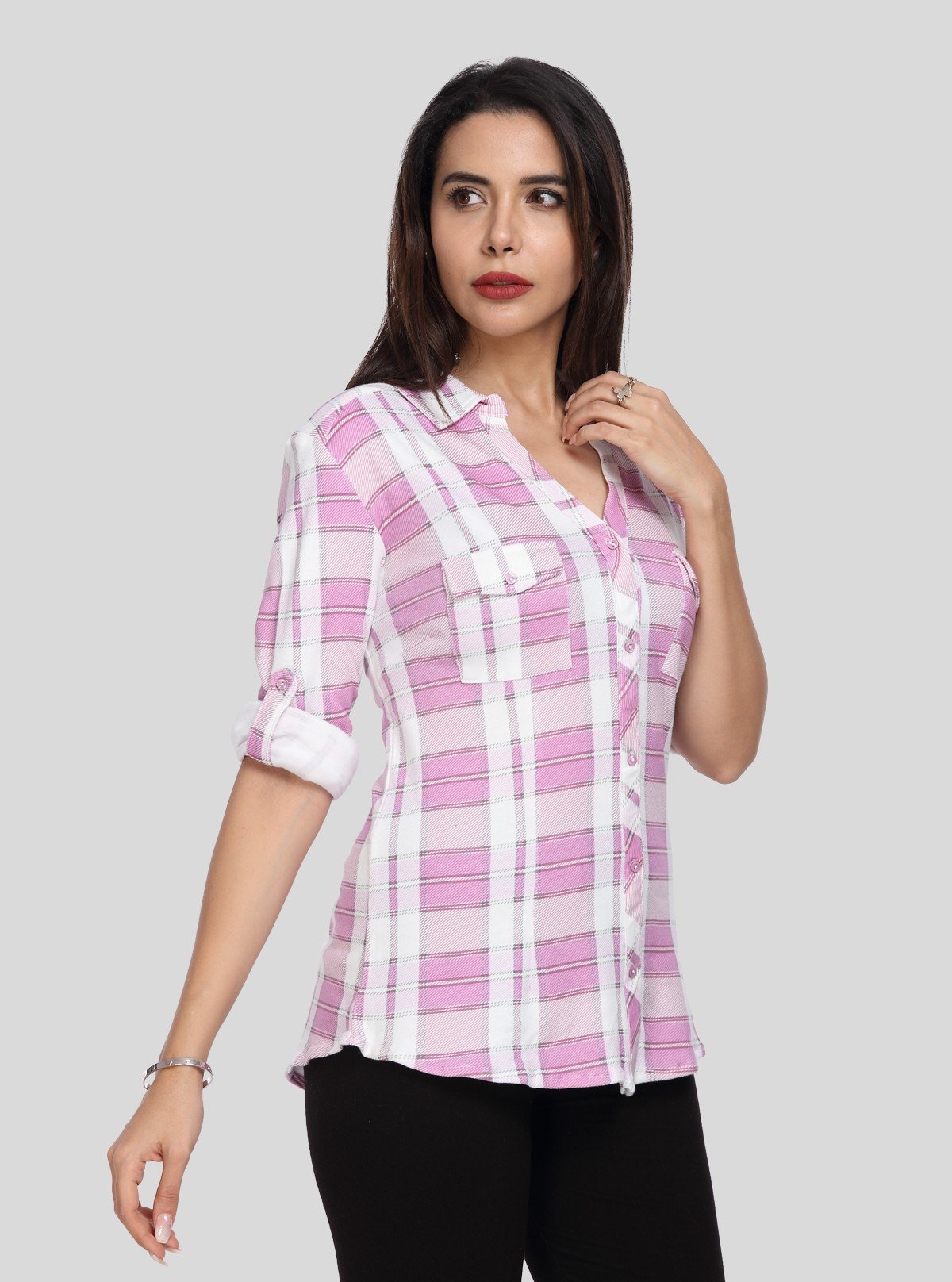 Women's Pink Checkered Cotton Long Sleeve Shirt – Boer and Fitch - Boer and Fitch