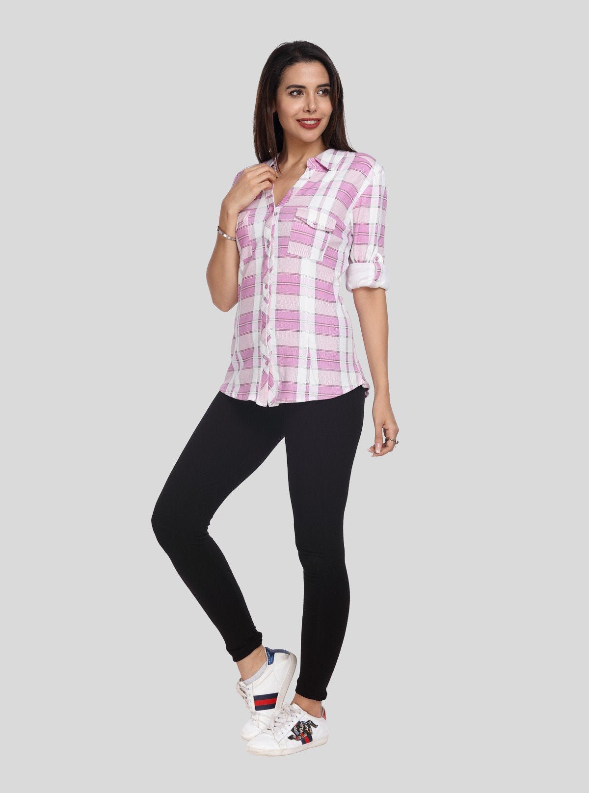 Women's Pink Checkered Cotton Long Sleeve Shirt – Boer and Fitch - Boer and Fitch