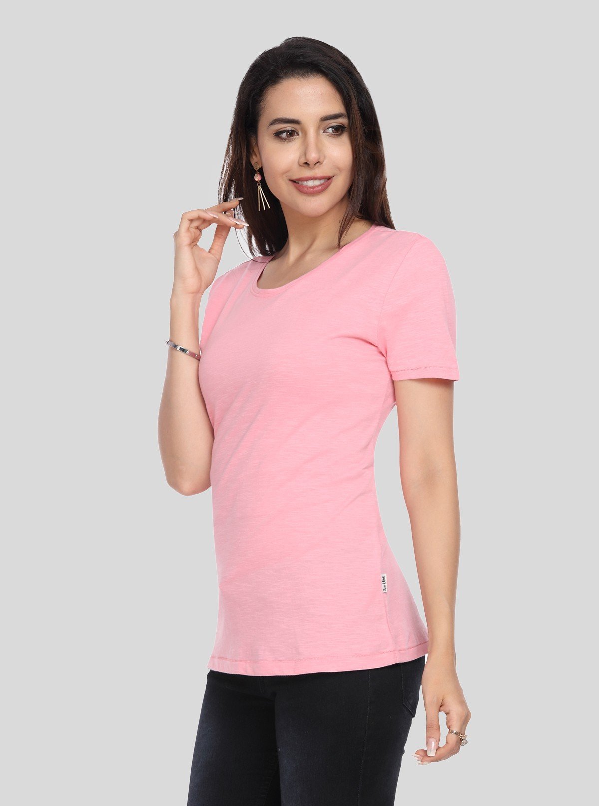 Women's Pink Crew Neck Cotton Jersey Short Sleeve T-Shirt by Boer and Fitch - Boer and Fitch