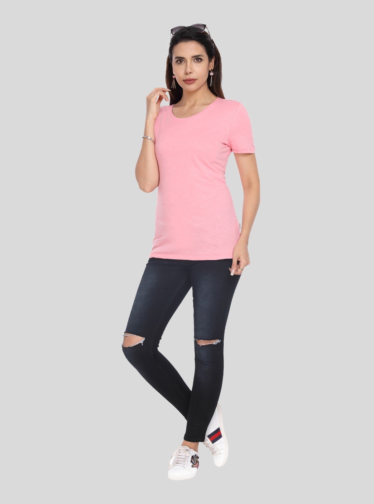 Women's Pink Crew Neck Cotton Jersey Short Sleeve T-Shirt by Boer and Fitch - Boer and Fitch