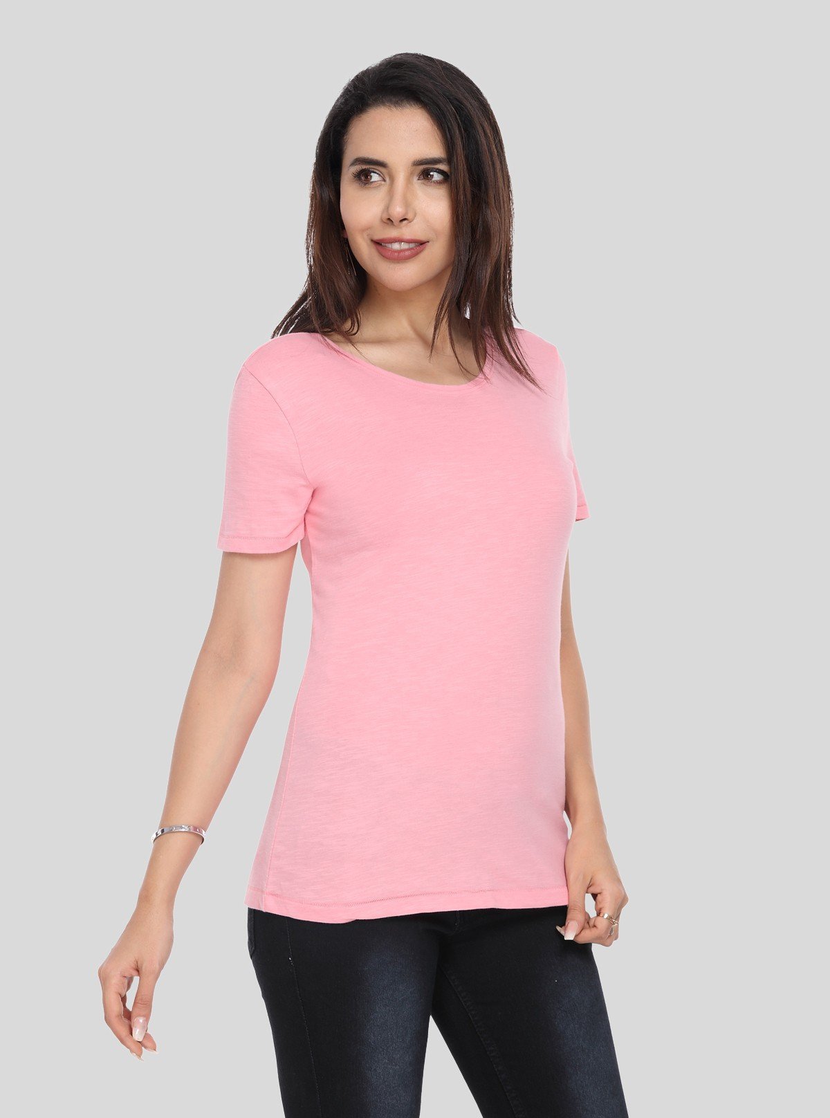 Women's Pink Crew Neck Cotton Jersey Short Sleeve T-Shirt by Boer and Fitch - Boer and Fitch
