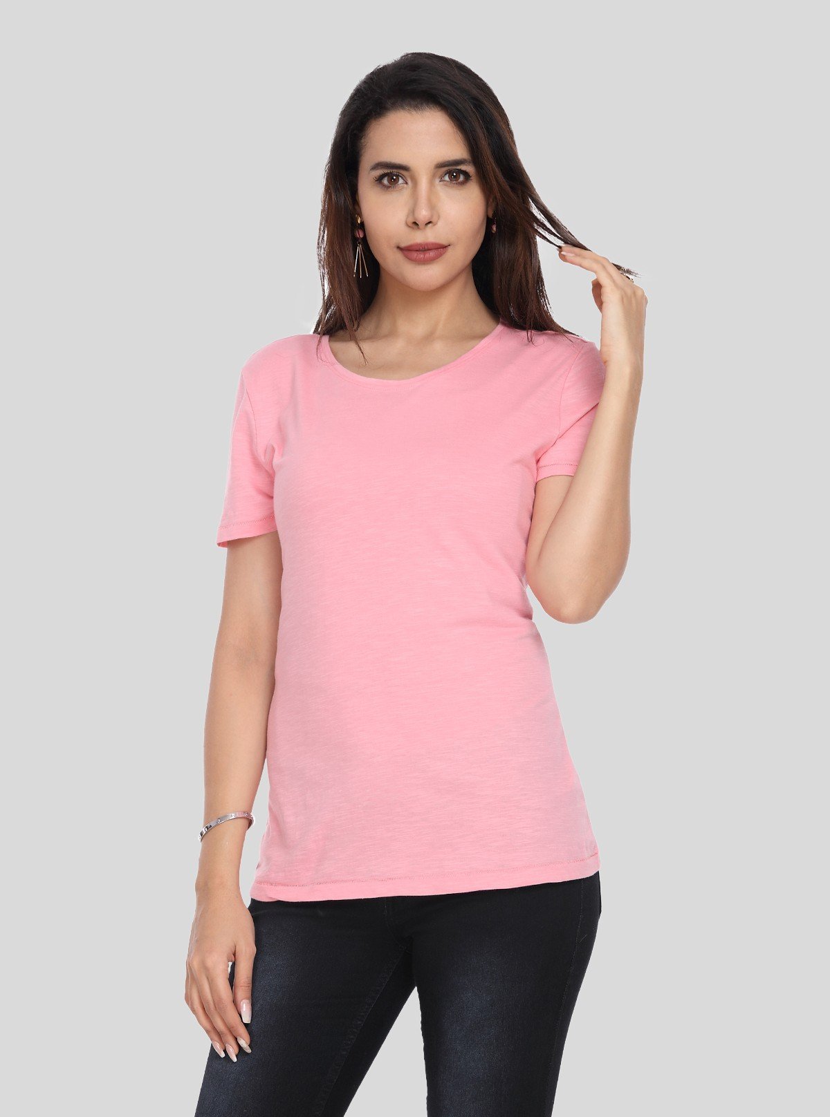 Women's Pink Crew Neck Cotton Jersey Short Sleeve T-Shirt by Boer and Fitch - Boer and Fitch