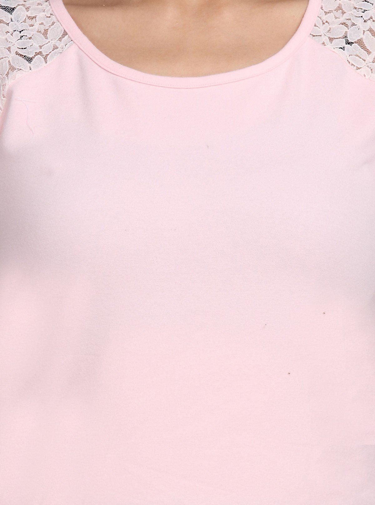 Women's Pink Elegant Lace Short Sleeve Top in Cotton Elastane Jersey | Boer & Fitch - Boer and Fitch