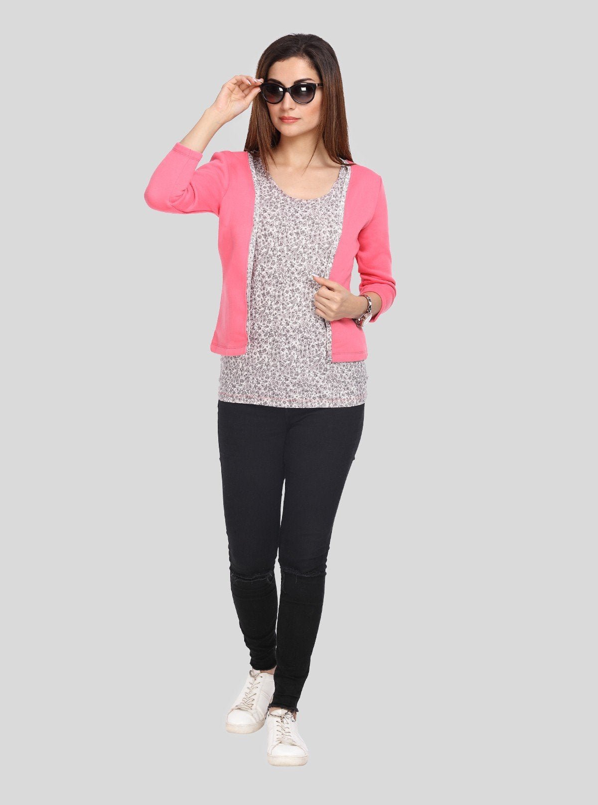 Women's Pink Fleece Shrug with Printed Inner – 100% Cotton Cozy Layer - Boer and Fitch