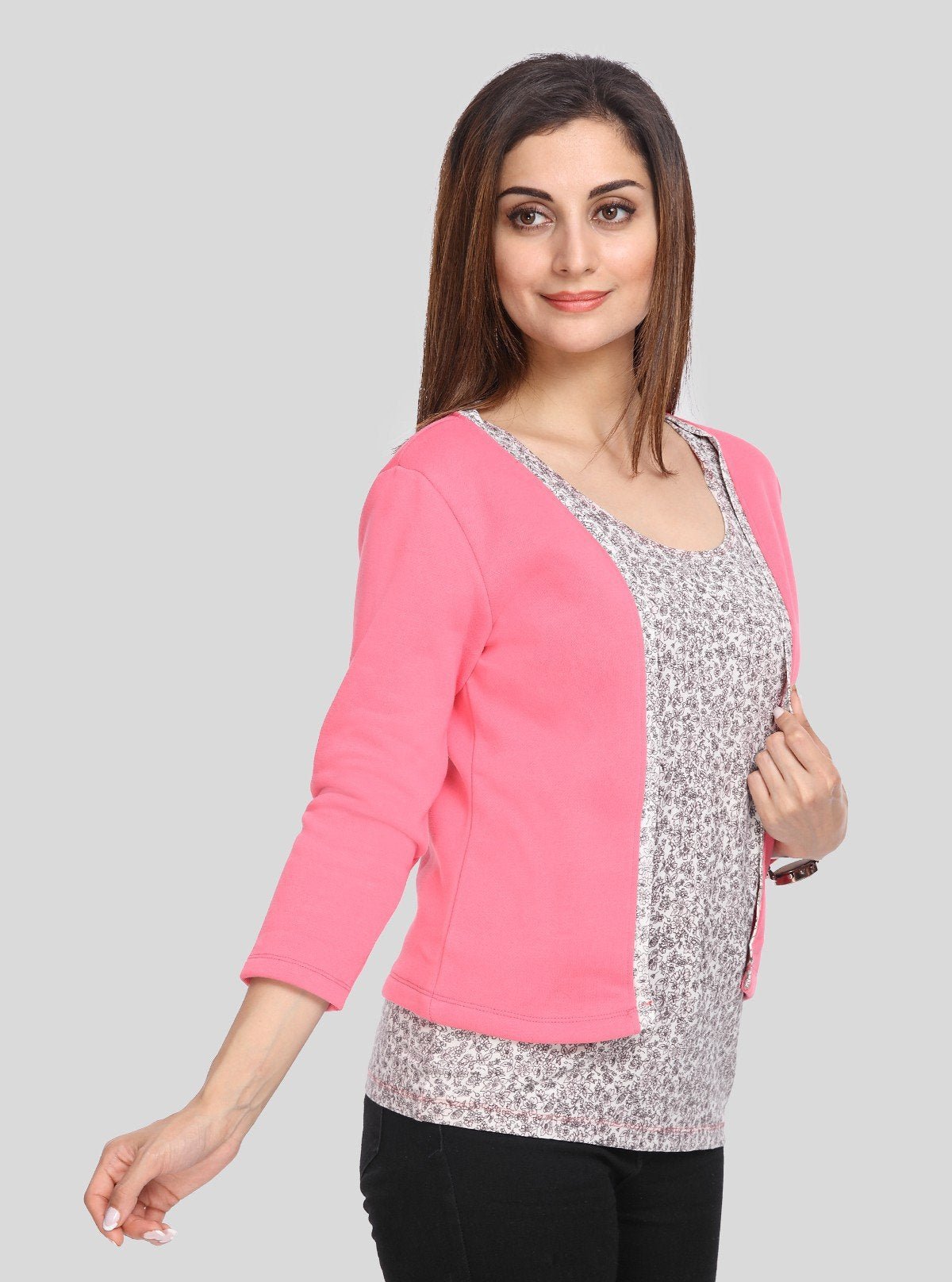 Women's Pink Fleece Shrug with Printed Inner – 100% Cotton Cozy Layer - Boer and Fitch