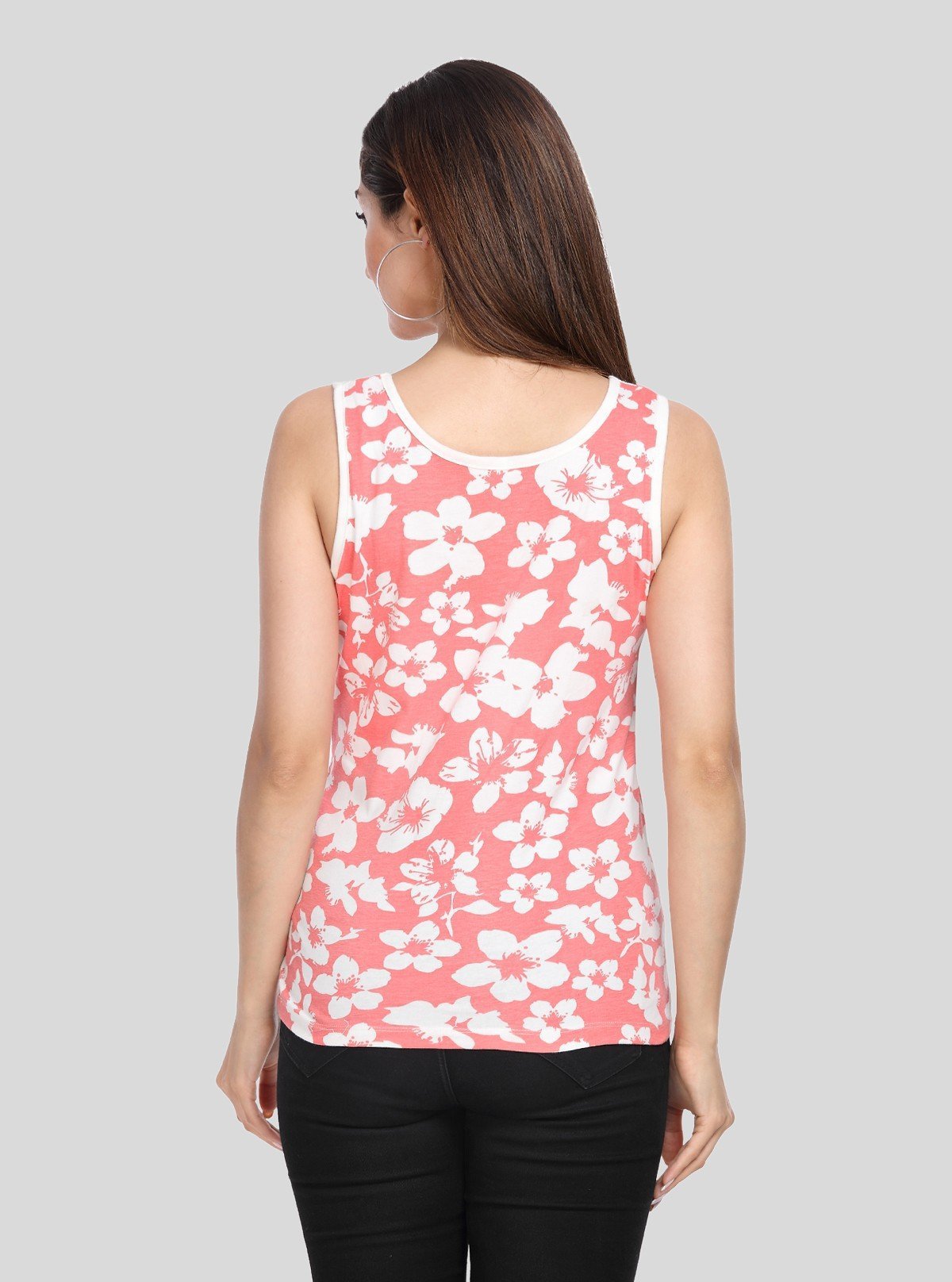 Women's Pink Floral Sleeveless Cotton Elastane Jersey Top by Boer & Fitch - Boer and Fitch