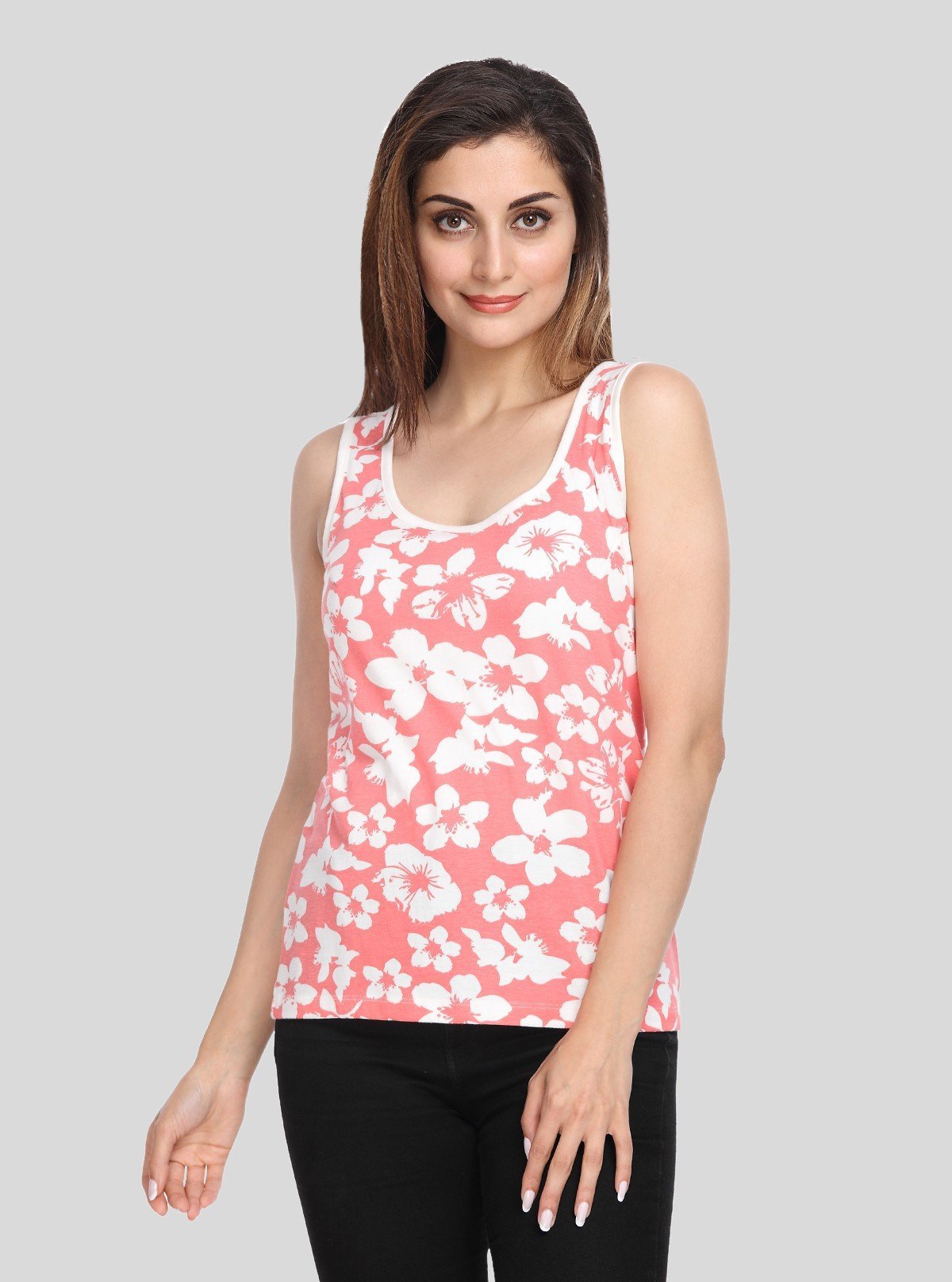Women's Pink Floral Sleeveless Cotton Elastane Jersey Top by Boer & Fitch - Boer and Fitch
