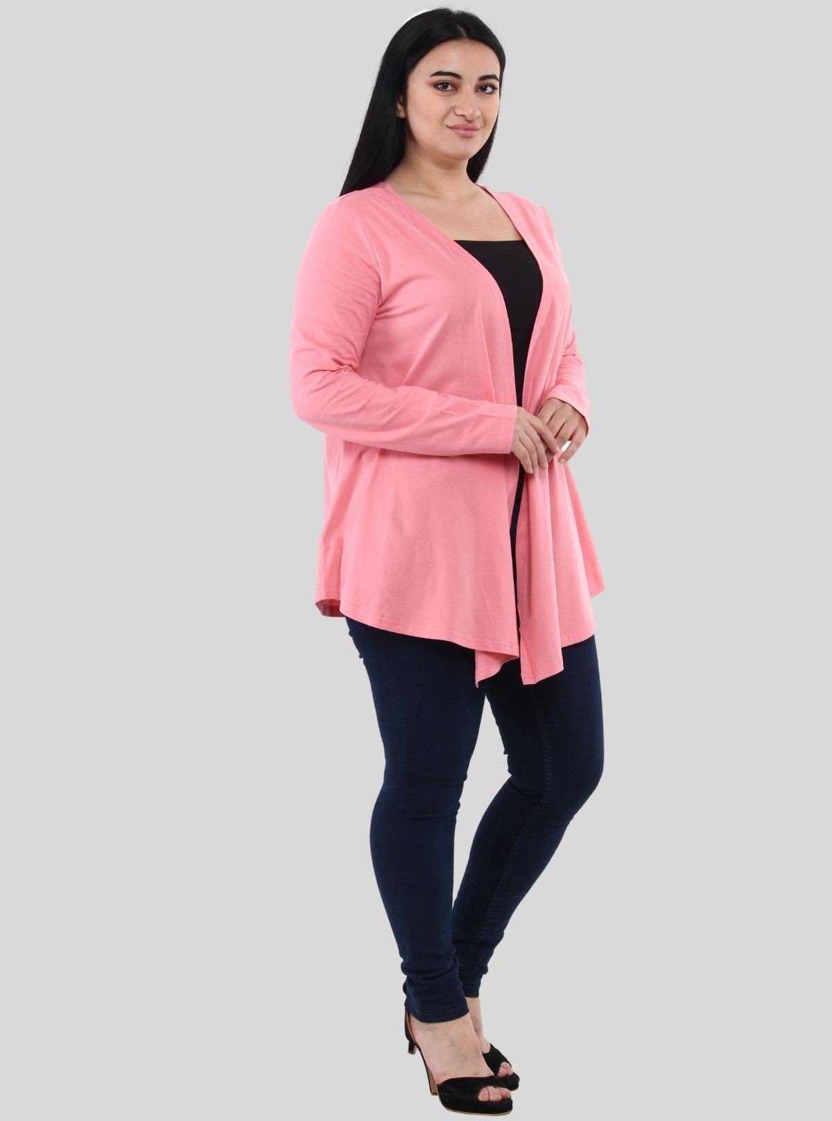 Women's Pink Flowing Shrug in 100% Cotton Feather Touch Fabric - Boer and Fitch