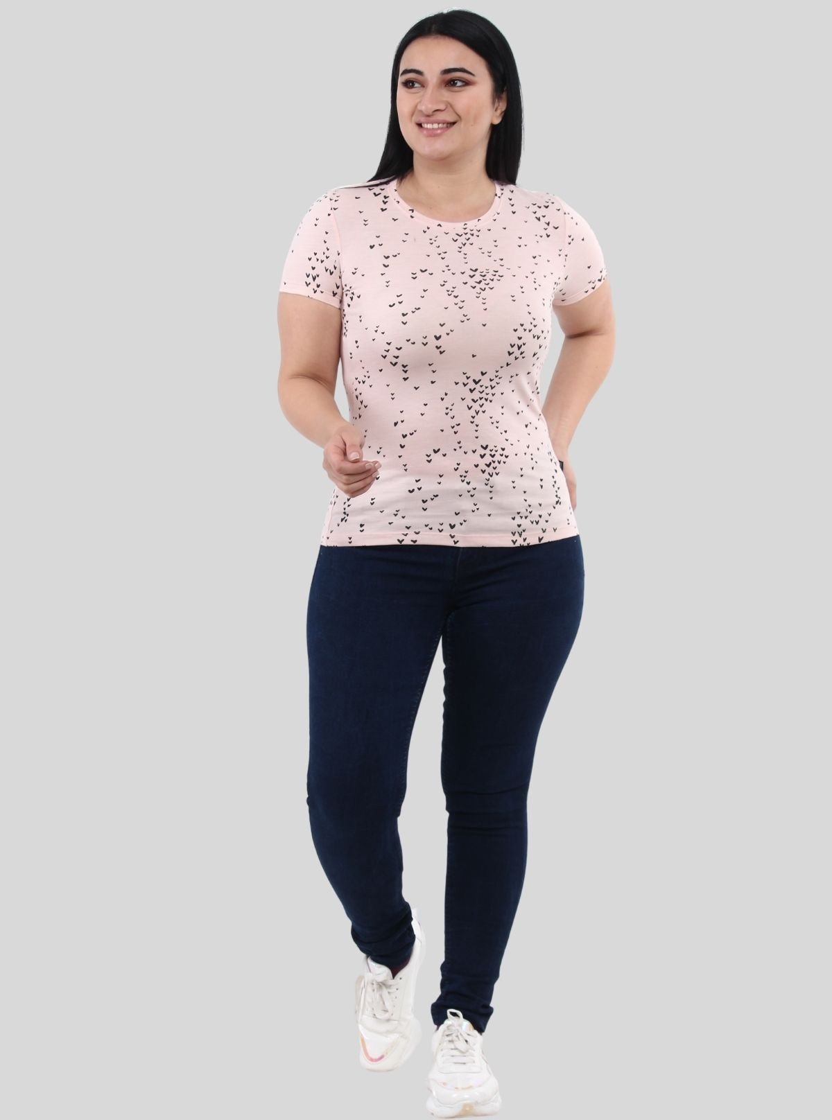 Women's Pink Heart Print T-Shirt – Cute Short Sleeve Tee by Boer and Fitch - Boer and Fitch