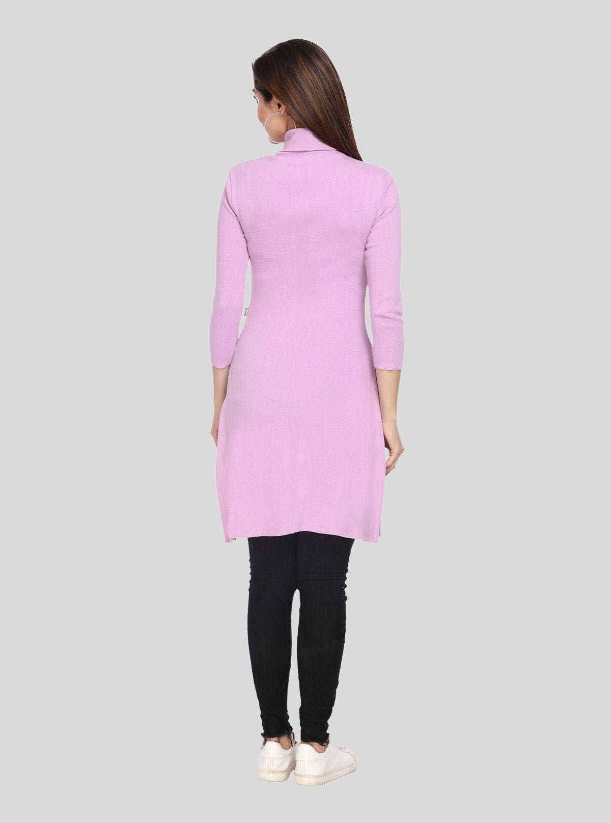Women's Pink High Neck Ribbed Long Sleeve Cotton Stretch Dress - Boer and Fitch