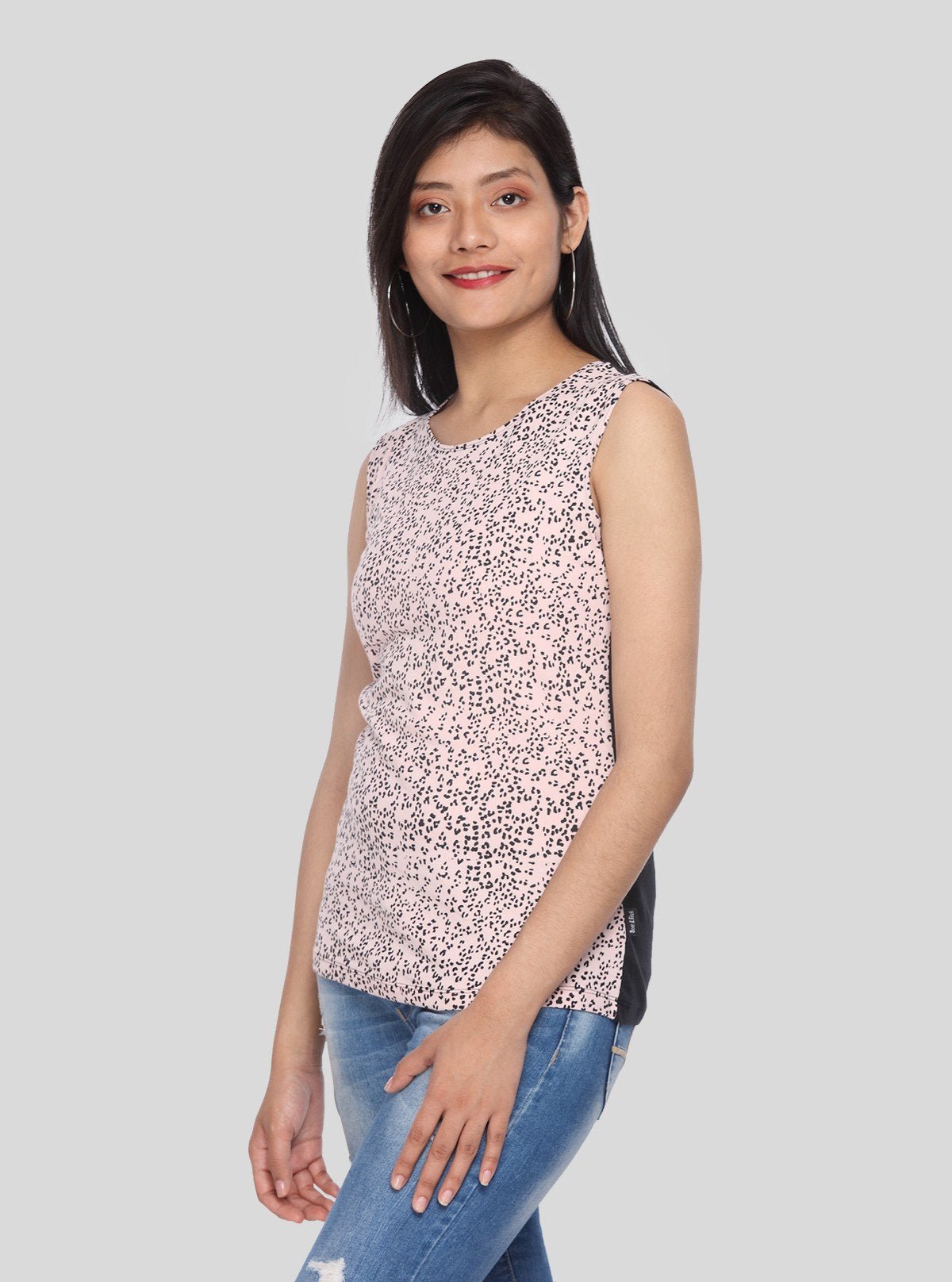 Women’s Pink Printed Sleeveless Cotton Jersey Top – Boer and Fitch - Boer and Fitch