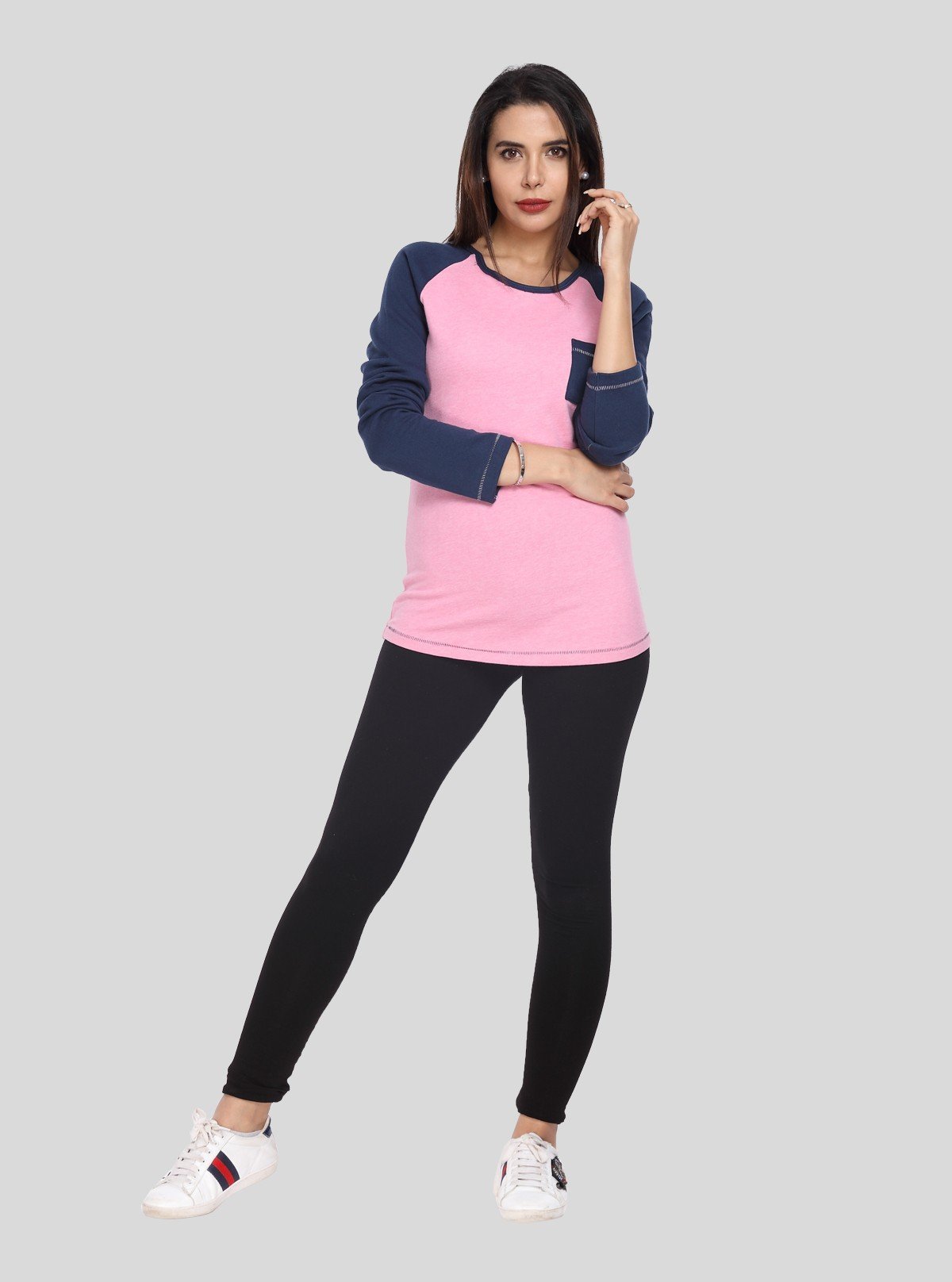 Women’s Pink Raglan Pullover with Front Pocket in Cotton Fleece - Boer and Fitch