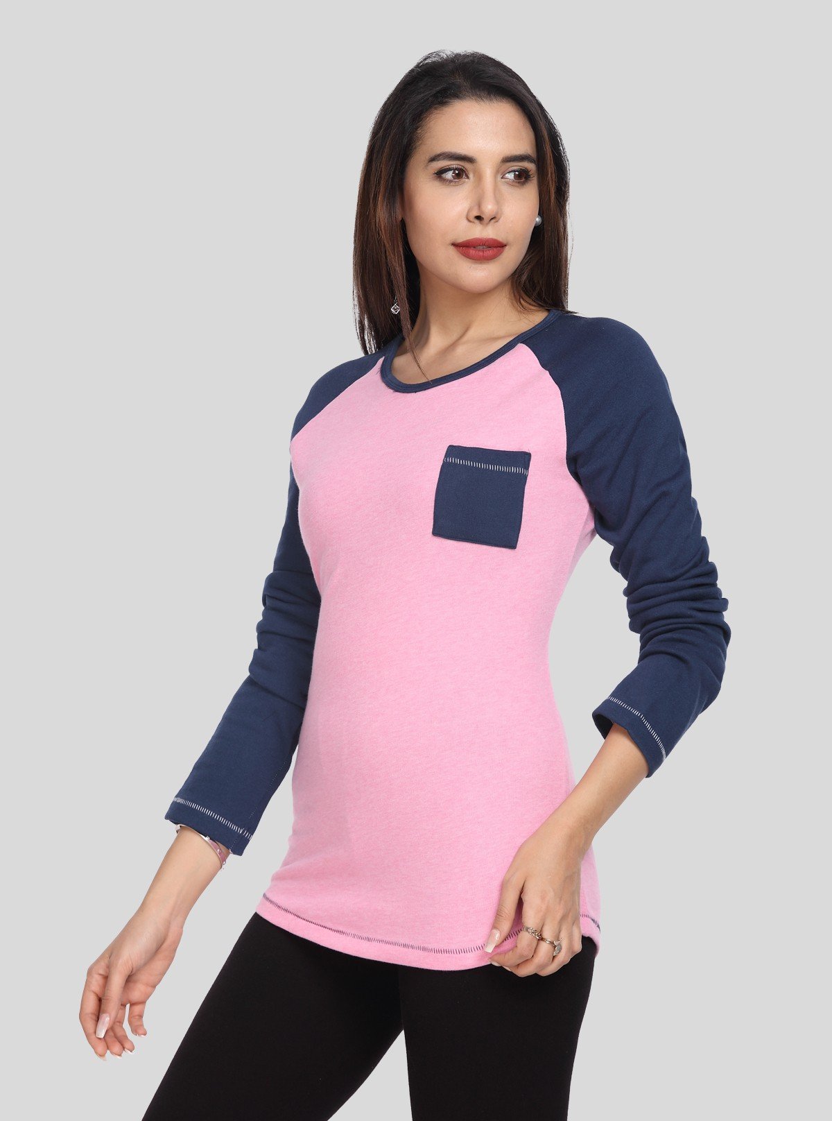 Women’s Pink Raglan Pullover with Front Pocket in Cotton Fleece - Boer and Fitch