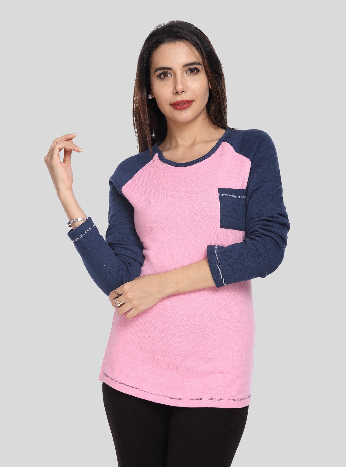Women’s Pink Raglan Pullover with Front Pocket in Cotton Fleece - Boer and Fitch