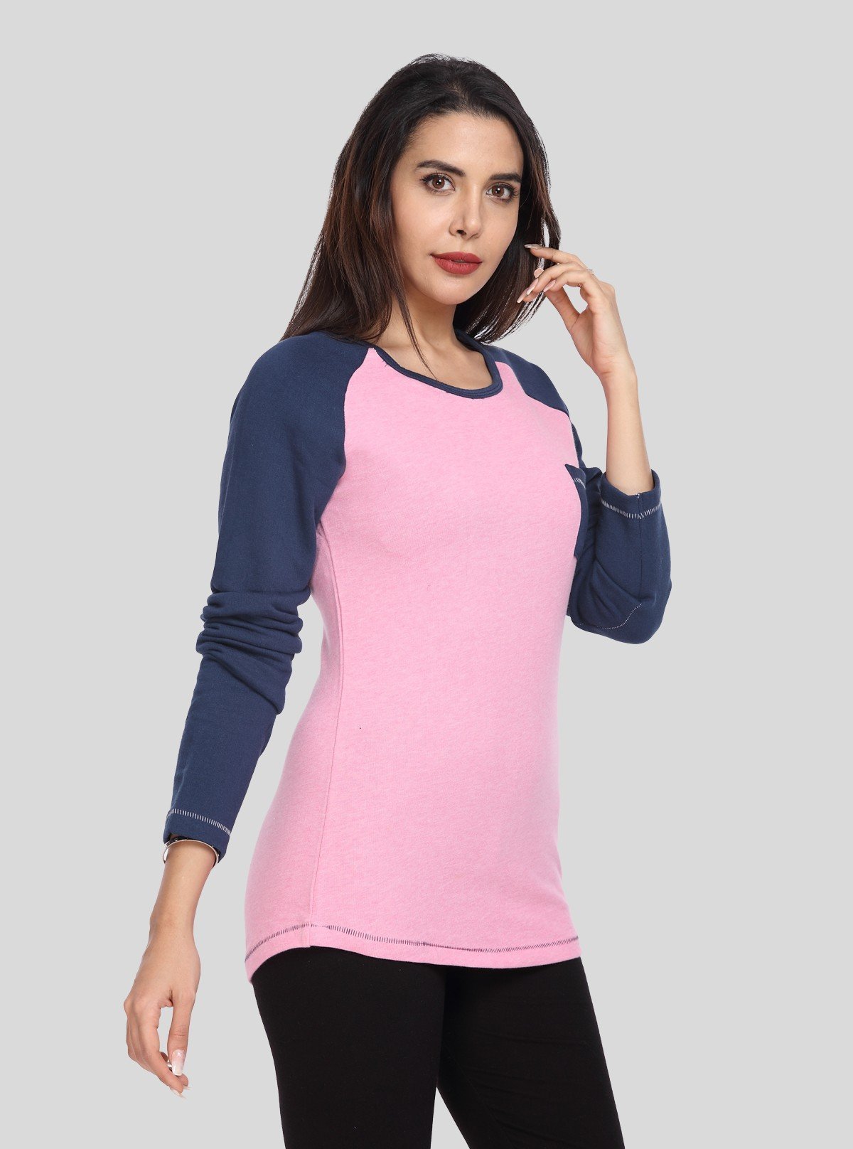 Women’s Pink Raglan Pullover with Front Pocket in Cotton Fleece - Boer and Fitch