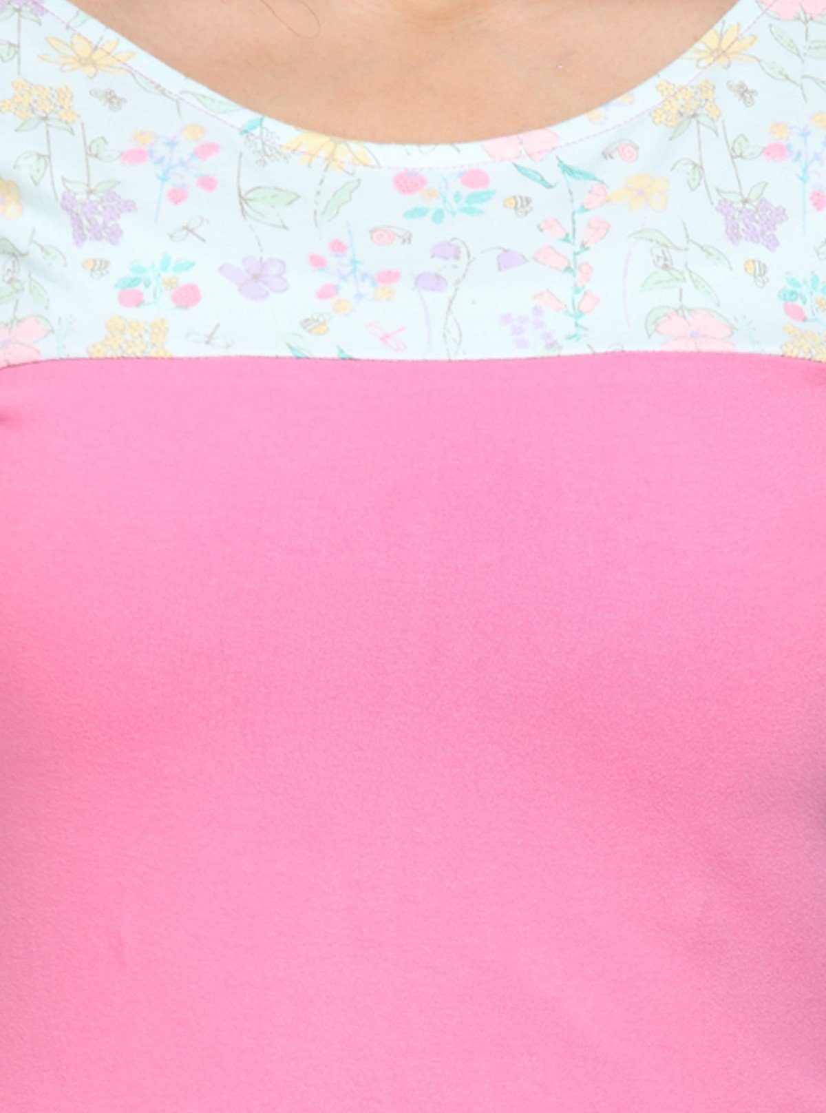 Women's Pink Scoop Neck Creepy Floral Panel Top – Cotton Jersey Knit - Boer and Fitch