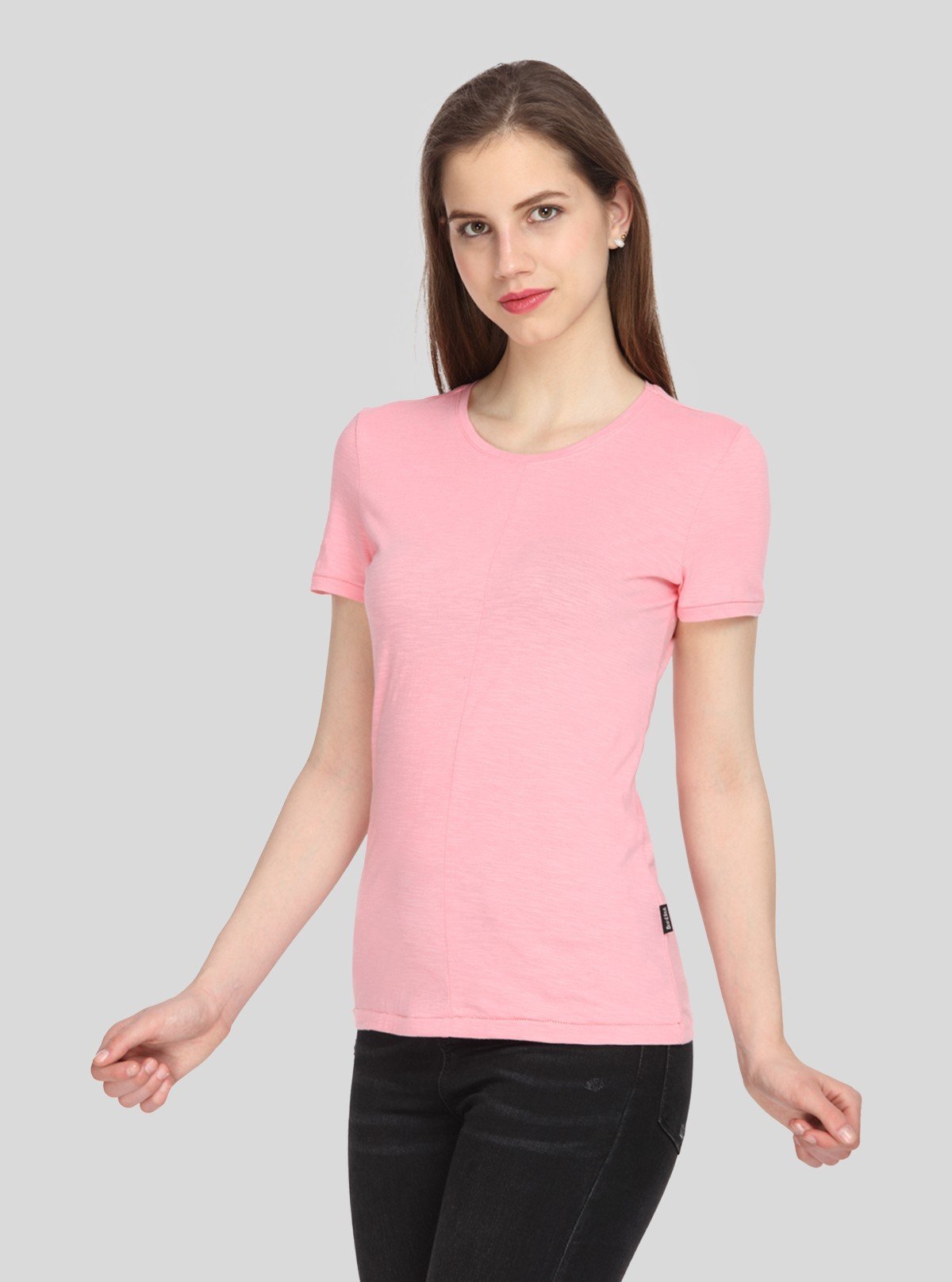 Women's Pink Solid Crew Neck Cotton Slub Jersey Short Sleeve T-Shirt by Boer and Fitch - Boer and Fitch