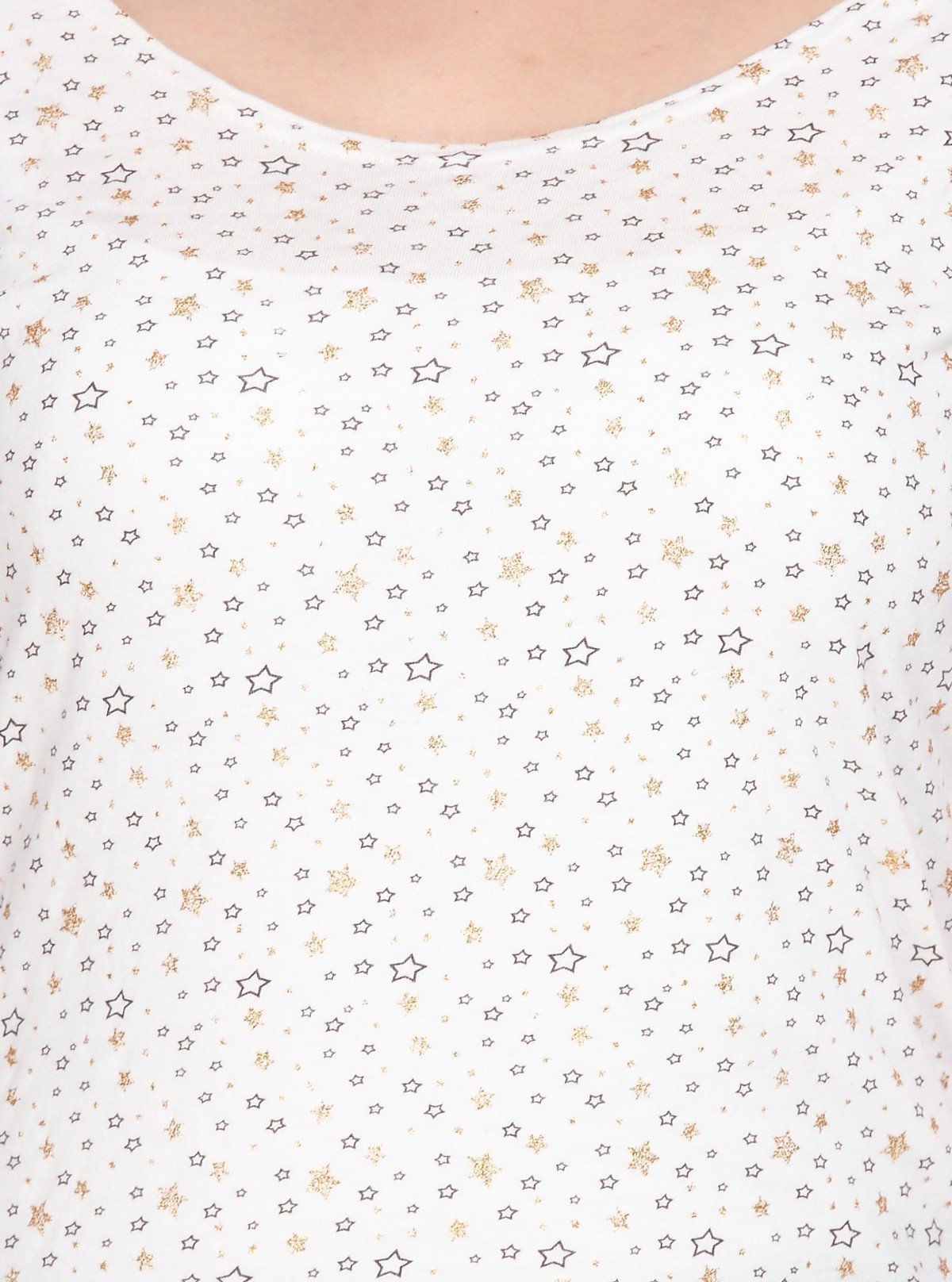 Women's Pink Star Print Scoop Neck Top with Contrast Sleeves – Cotton Jersey - Boer and Fitch