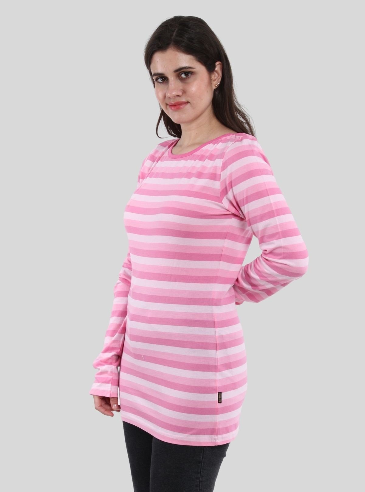 Women's Pink Striped Cotton Jersey Long Sleeve Top | Boer & Fitch - Boer and Fitch