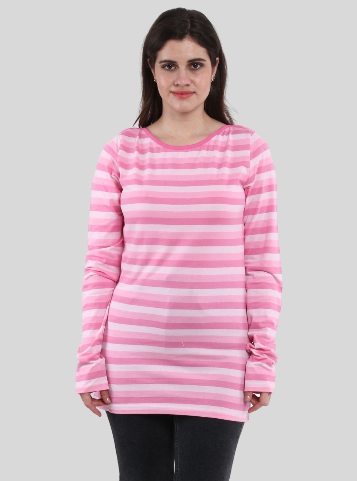 Women's Pink Striped Cotton Jersey Long Sleeve Top | Boer & Fitch - Boer and Fitch