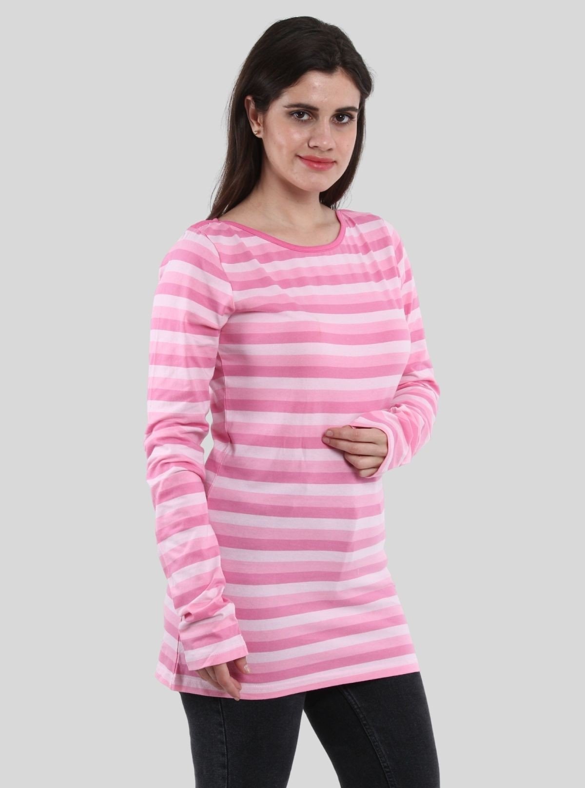 Women's Pink Striped Cotton Jersey Long Sleeve Top | Boer & Fitch - Boer and Fitch
