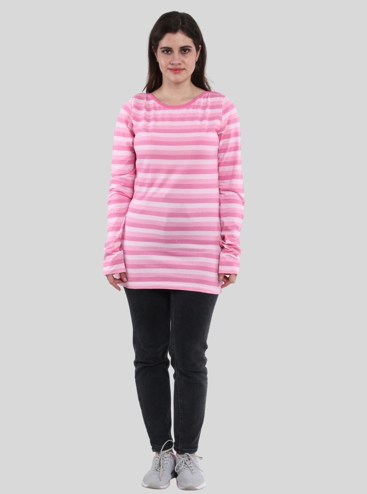 Women's Pink Striped Cotton Jersey Long Sleeve Top | Boer & Fitch - Boer and Fitch