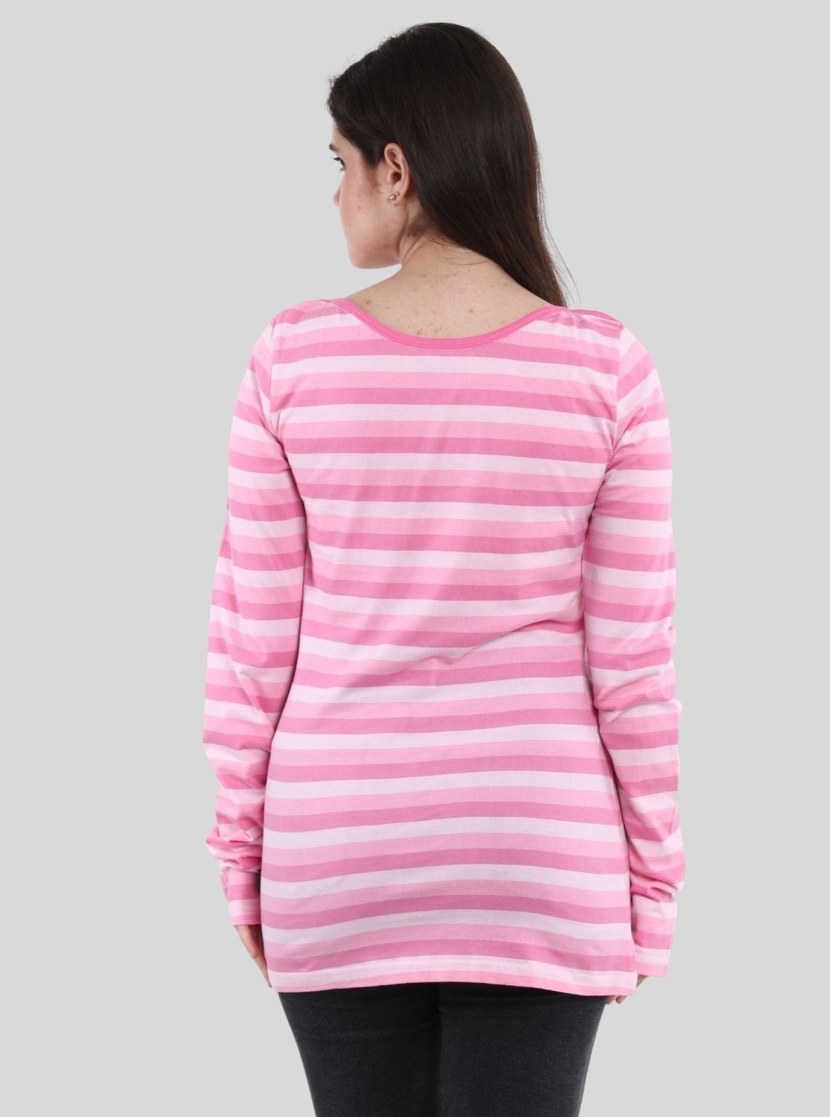 Women's Pink Striped Cotton Jersey Long Sleeve Top | Boer & Fitch - Boer and Fitch