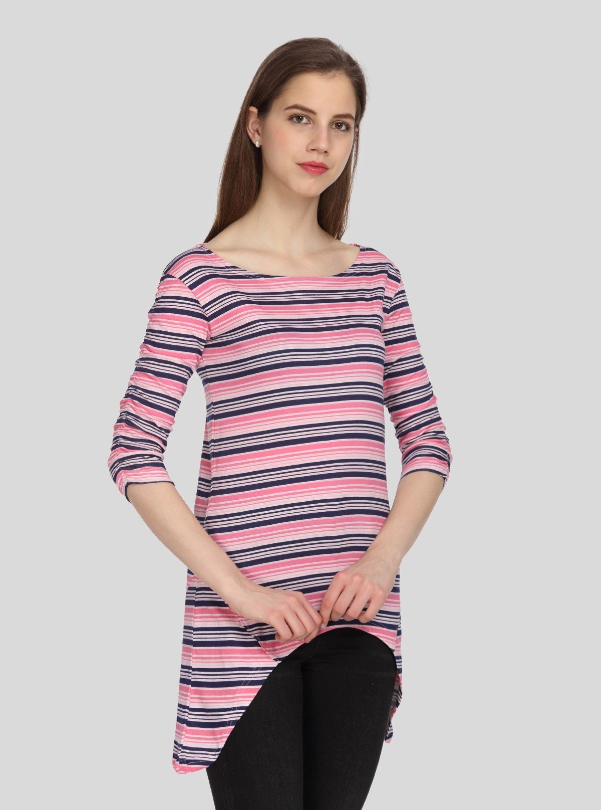 Women's Pink Striped Long Top – Soft, Stylish & Feminine by Boer & Fitch - Boer and Fitch