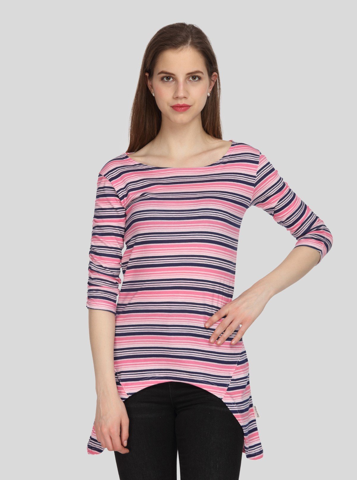 Women's Pink Striped Long Top – Soft, Stylish & Feminine by Boer & Fitch - Boer and Fitch