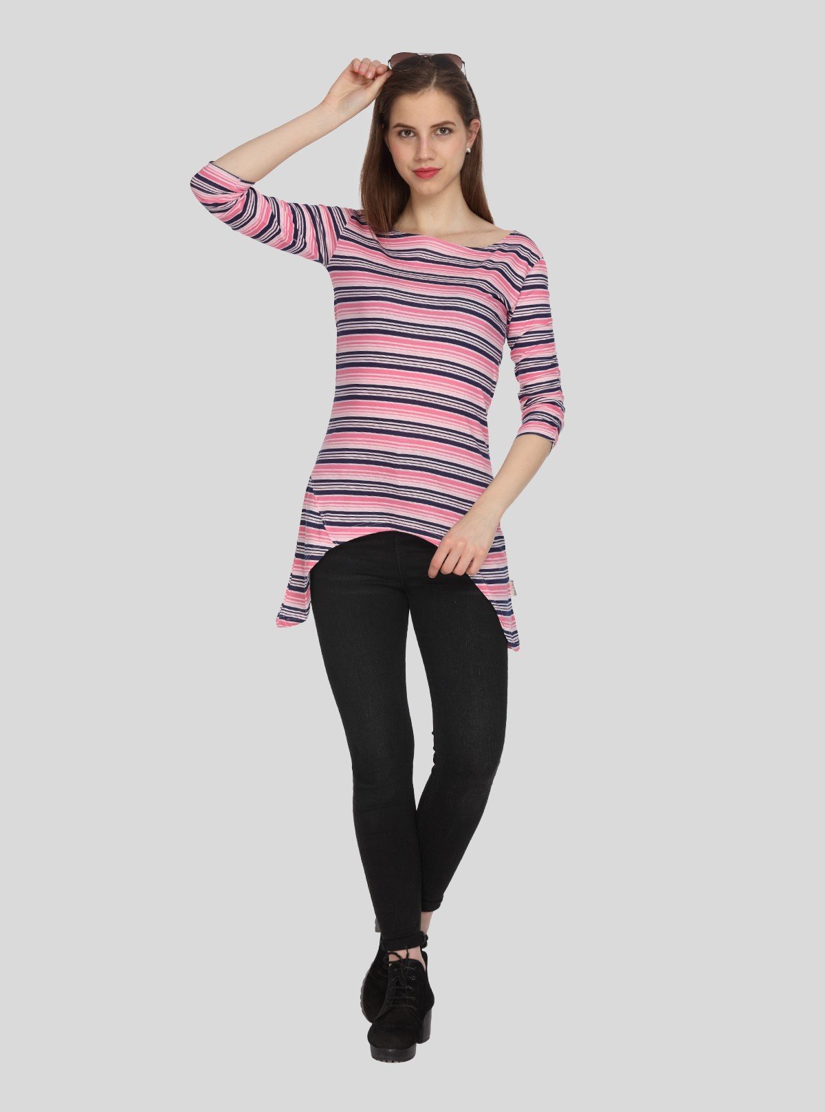 Women's Pink Striped Long Top – Soft, Stylish & Feminine by Boer & Fitch - Boer and Fitch