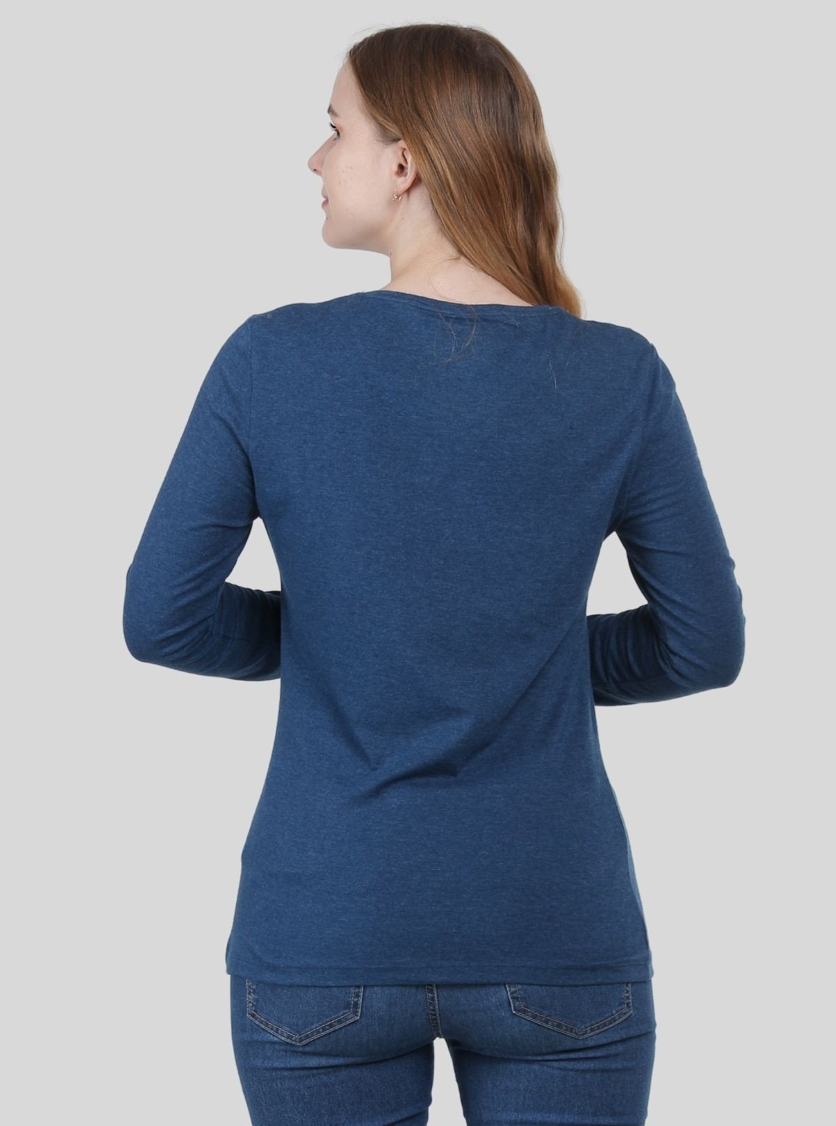Women's Prussian Blue Crew Neck Cotton Jersey Long Sleeve T-Shirt by Boer and Fitch - Boer and Fitch