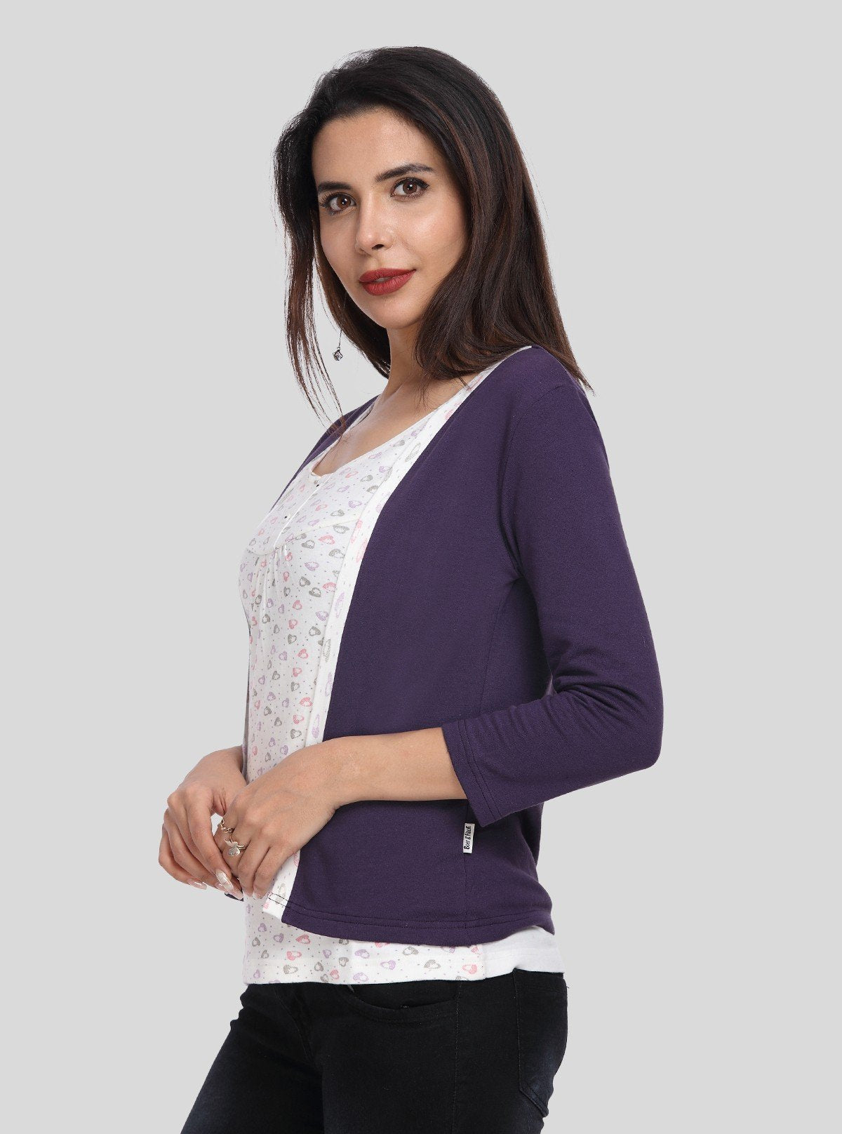 Women's Purple Cotton Shrug with White Printed Top – Boer and Fitch - Boer and Fitch