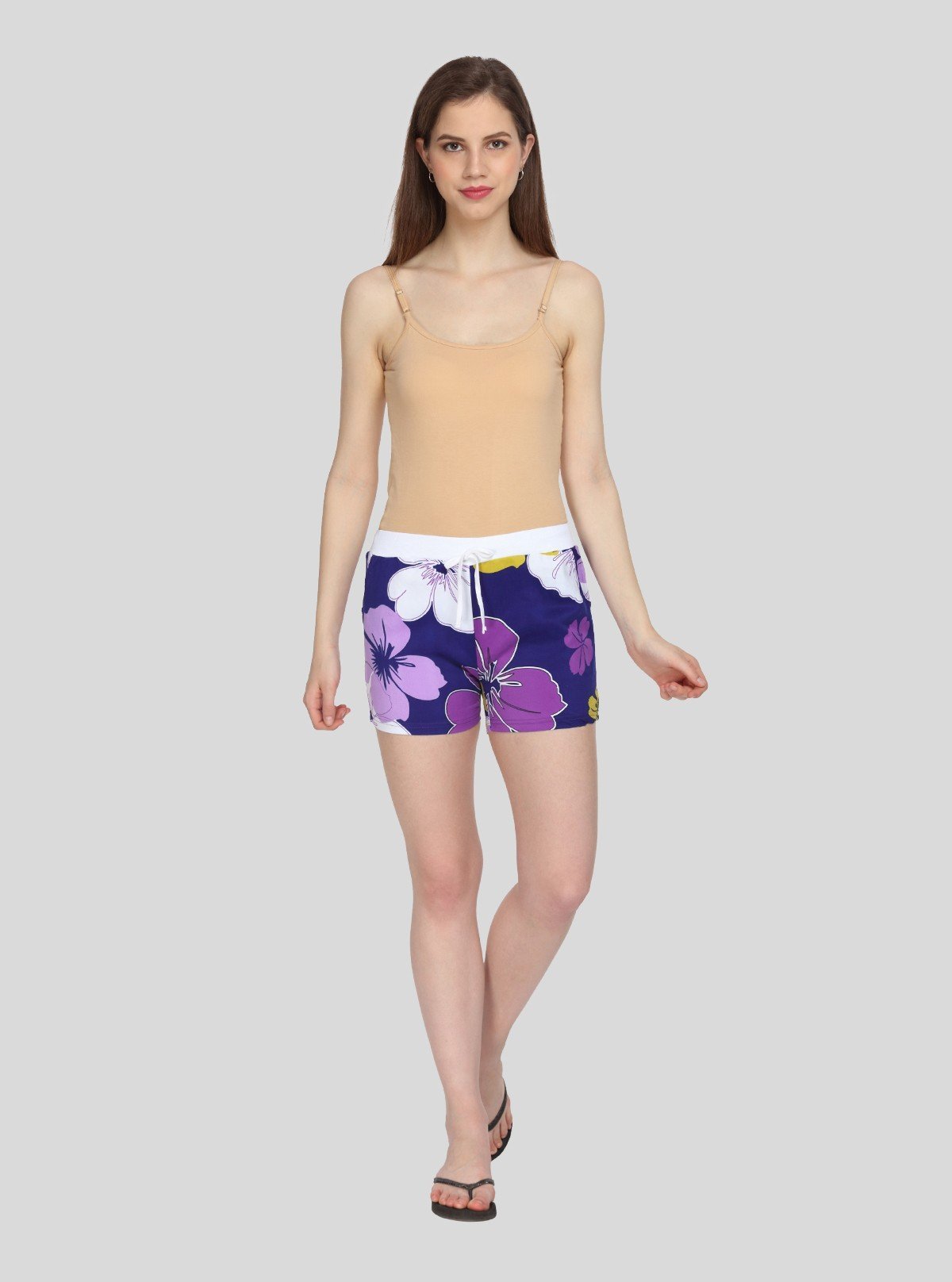 Women’s Purple Floral Cotton Woven Knit Shorts – Soft, Breezy & Stylish Fit - Boer and Fitch