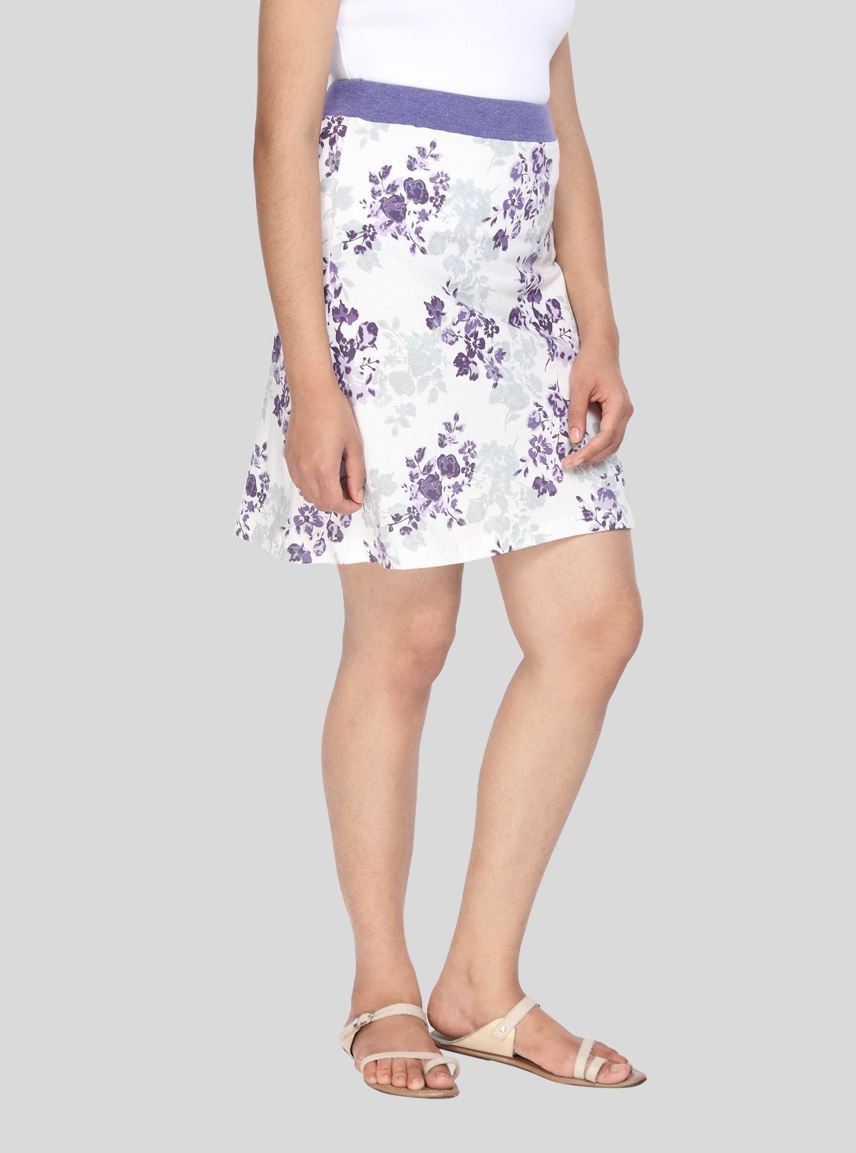 Women's Purple Floral Print Cotton Jersey Skirt – Elegant & Breezy - Boer and Fitch