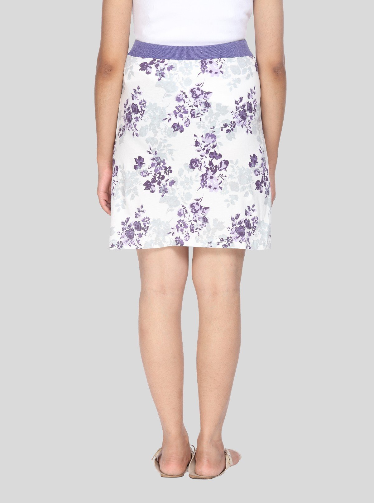 Women's Purple Floral Print Cotton Jersey Skirt – Elegant & Breezy - Boer and Fitch
