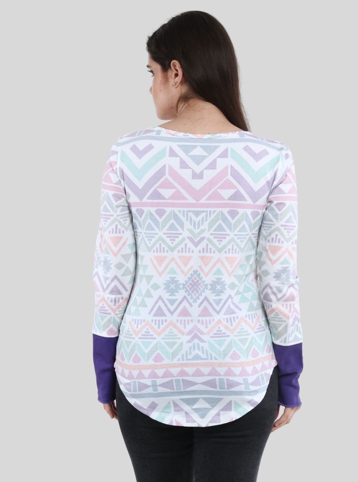 Women's Purple Graphic Printed Cotton Jersey Long Sleeve Top | Boer & Fitch - Boer and Fitch