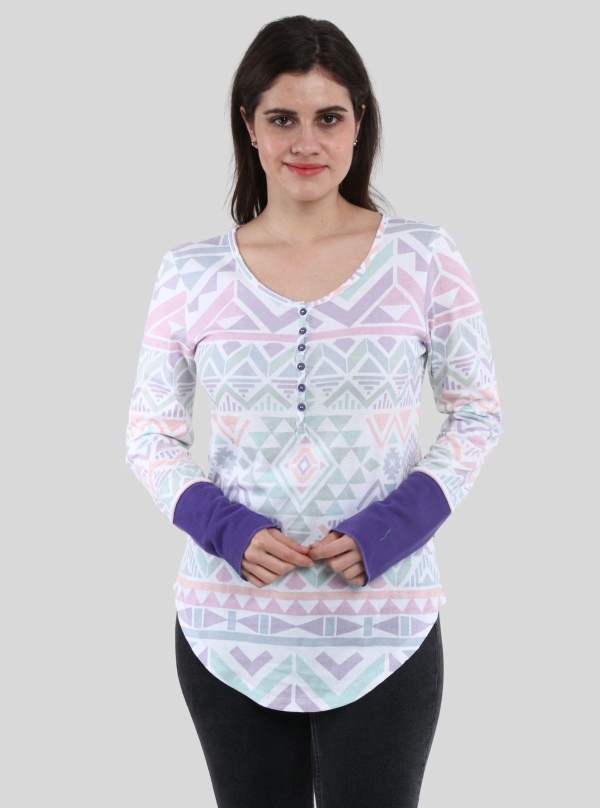 Women's Purple Graphic Printed Cotton Jersey Long Sleeve Top | Boer & Fitch - Boer and Fitch