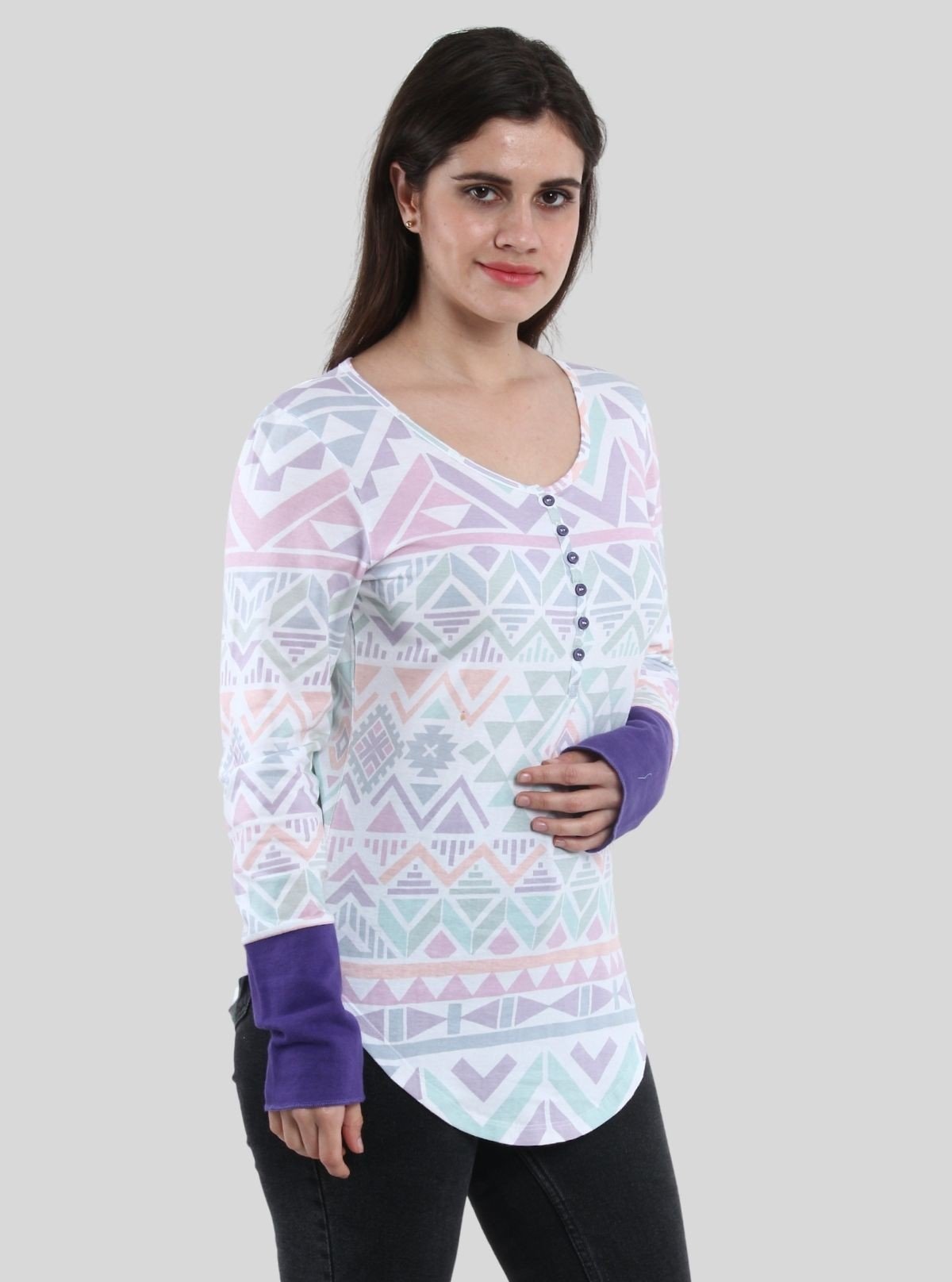 Women's Purple Graphic Printed Cotton Jersey Long Sleeve Top | Boer & Fitch - Boer and Fitch