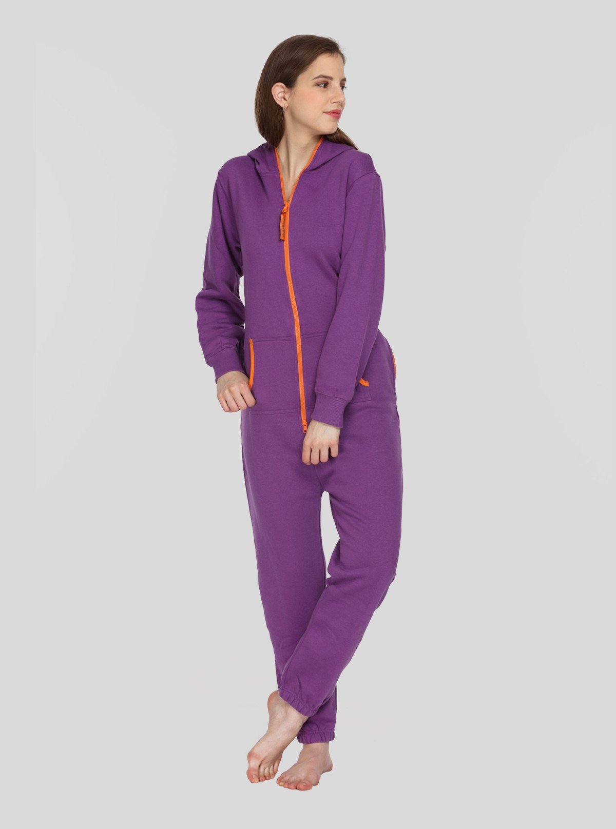 Women’s Purple Hooded Jumpsuit in Organic Cotton & Recycled Poly Blend - Boer and Fitch