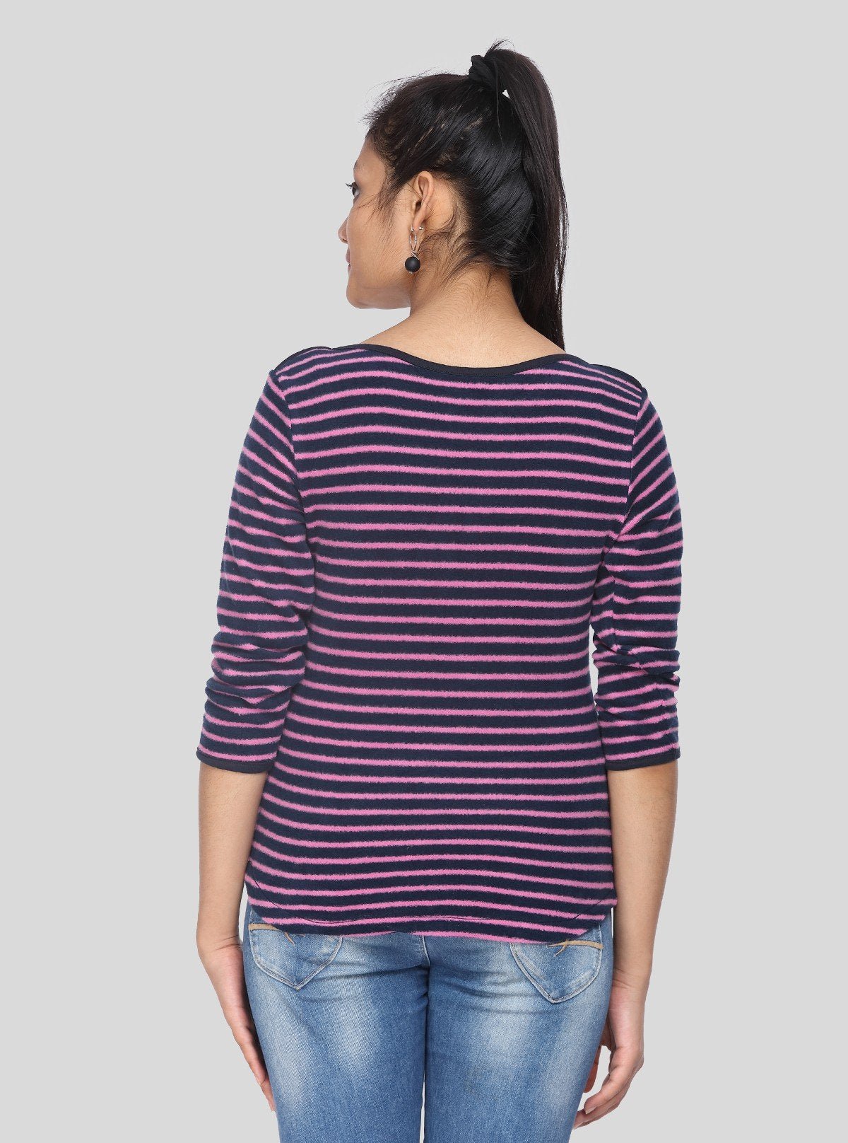 Women’s Purple Striped Cotton Ribbed Sweat Top with Boat Neck – Boer & Fitch - Boer and Fitch