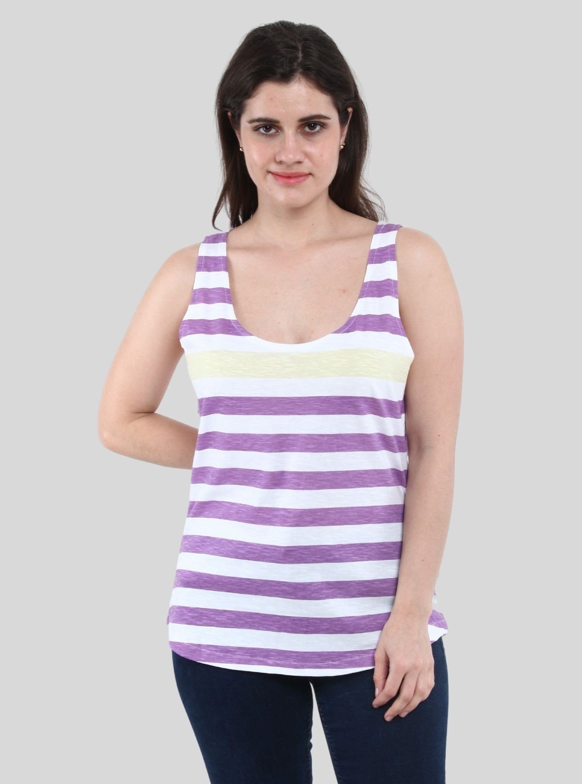 Women’s Purple Striped Sleeveless Top – Stylish Cotton Jersey by Boer and Fitch - Boer and Fitch