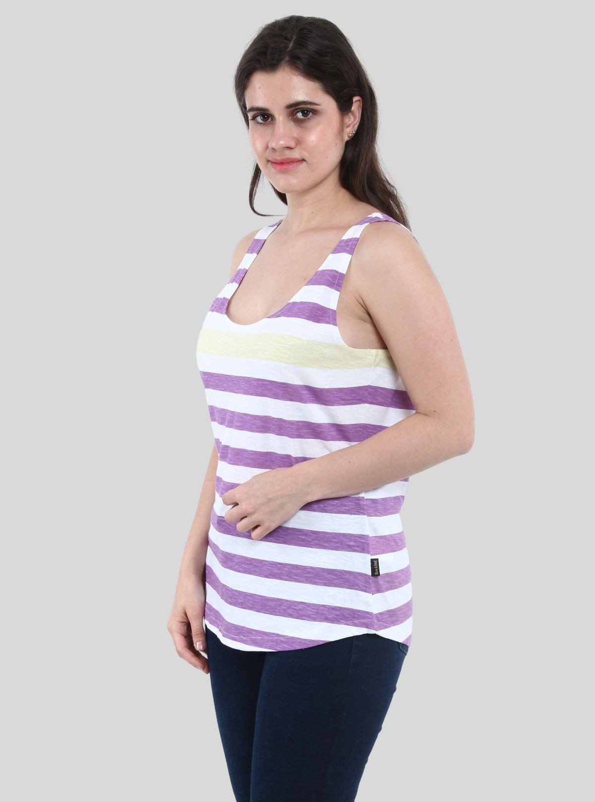 Women’s Purple Striped Sleeveless Top – Stylish Cotton Jersey by Boer and Fitch - Boer and Fitch